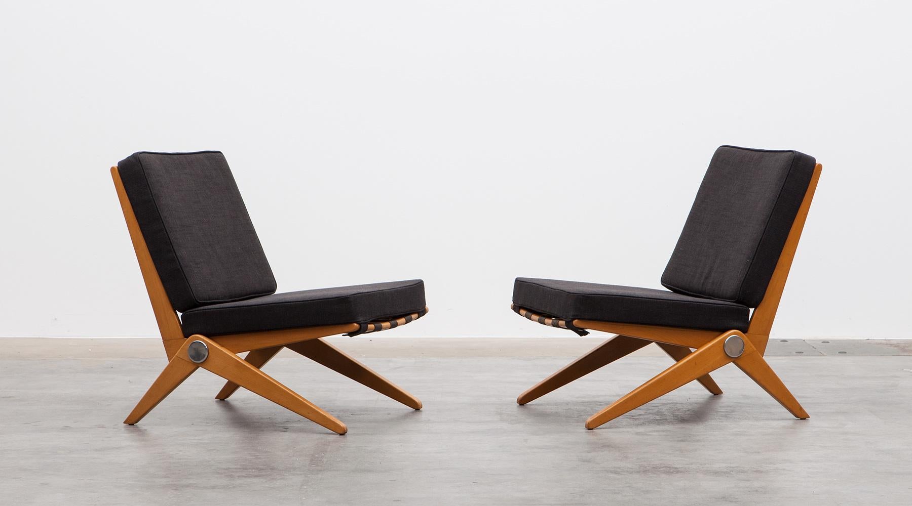 Mid-Century Modern 1950s Brown Wooden Easy Chairs by Pierre Jeanneret