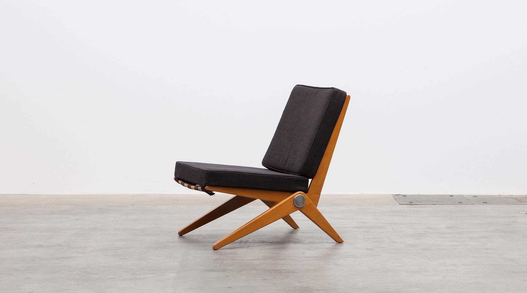Upholstery 1950s Brown Wooden Easy Chairs by Pierre Jeanneret