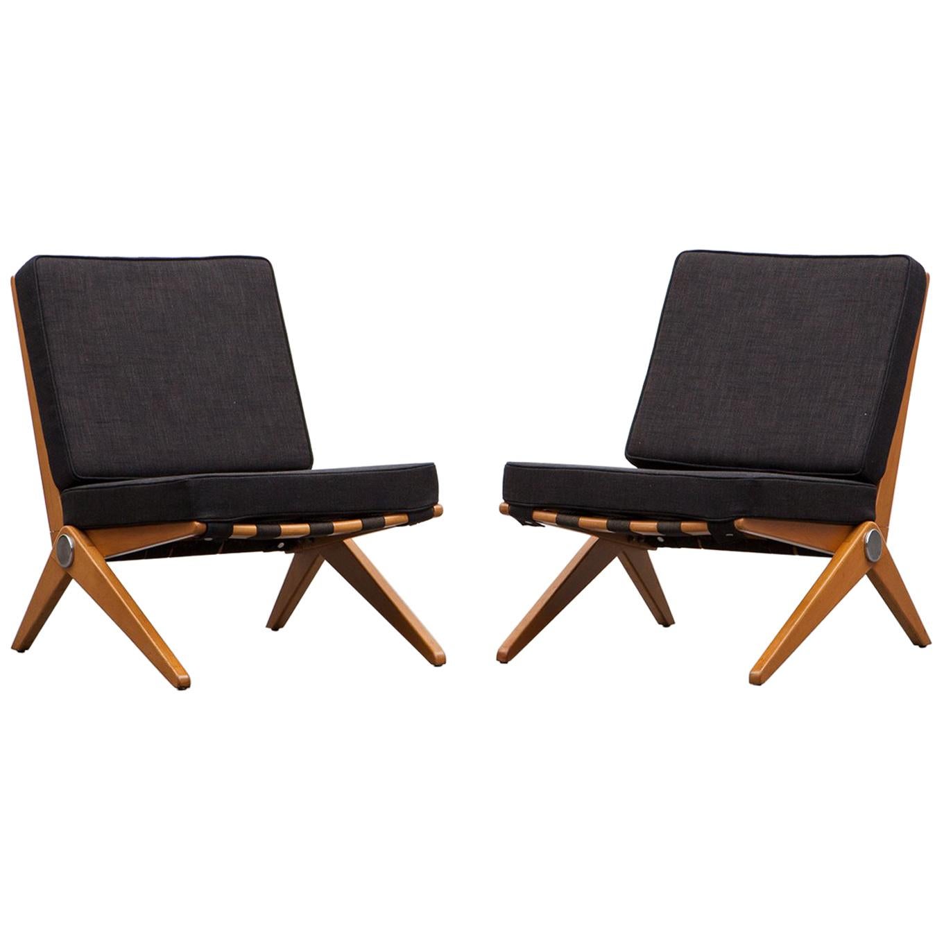 1950s Brown Wooden Easy Chairs by Pierre Jeanneret