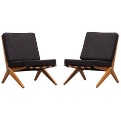 1950s Brown Wooden Easy Chairs by Pierre Jeanneret