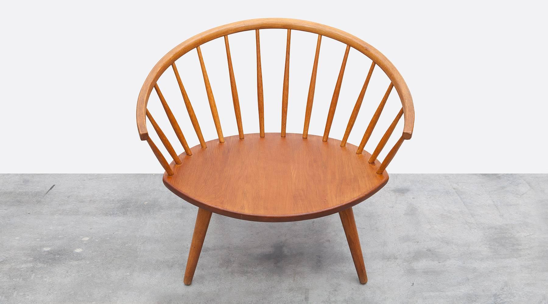 1950s Brown Wooden Oak Pair of Lounge Chairs by Yngve Ekström For Sale 4