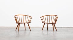1950s Brown Wooden Oak Pair of Lounge Chairs by Yngve Ekström