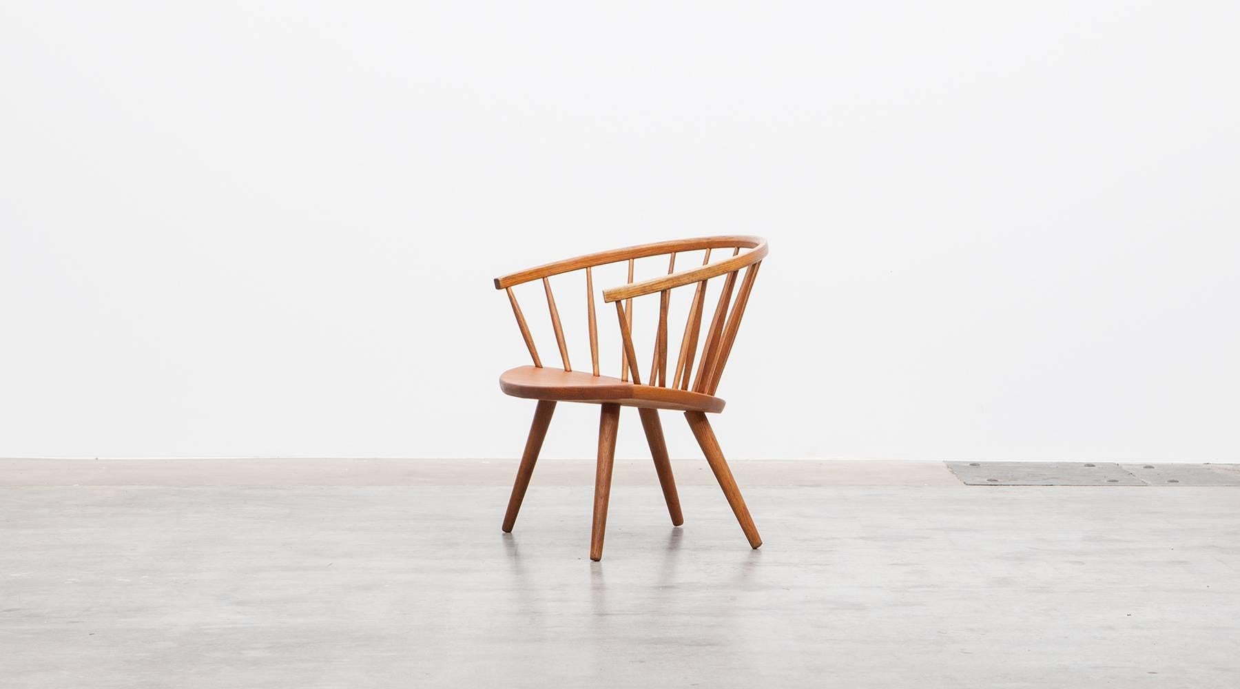 Swedish 1950s Brown Wooden Oak Pair of Lounge Chairs by Yngve Ekström For Sale