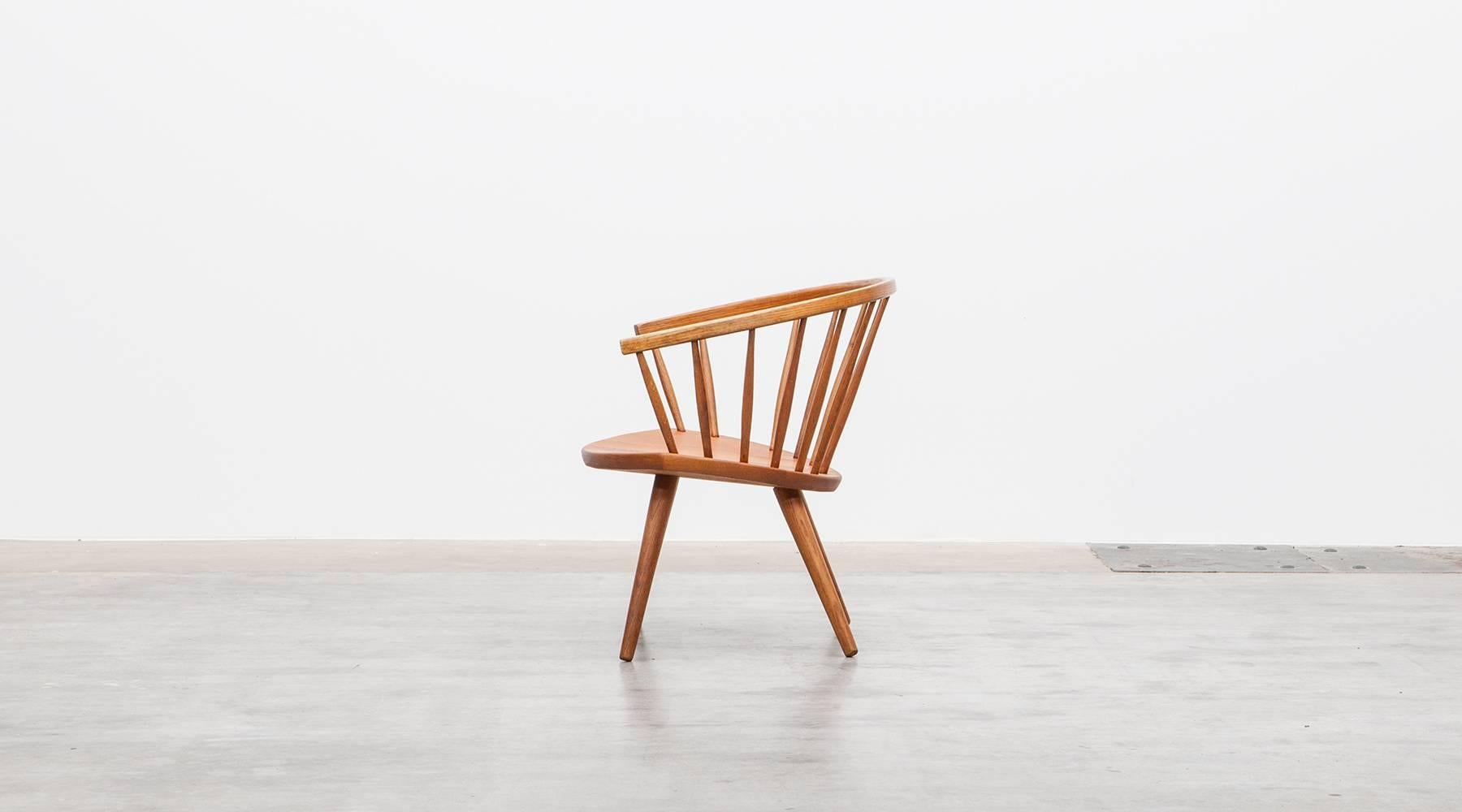 1950s Brown Wooden Oak Pair of Lounge Chairs by Yngve Ekström In Good Condition For Sale In Frankfurt, Hessen, DE