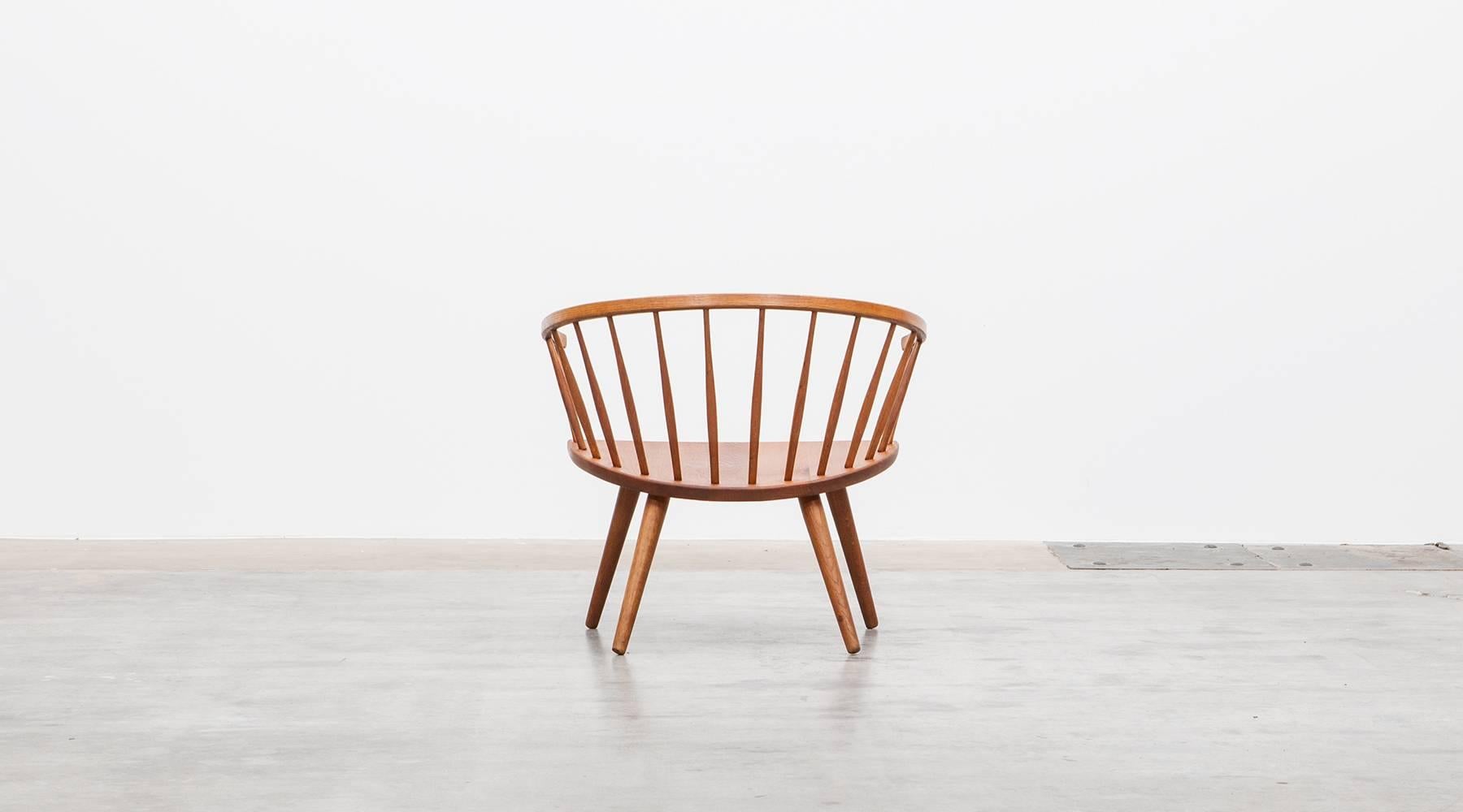 1950s Brown Wooden Oak Pair of Lounge Chairs by Yngve Ekström For Sale 1