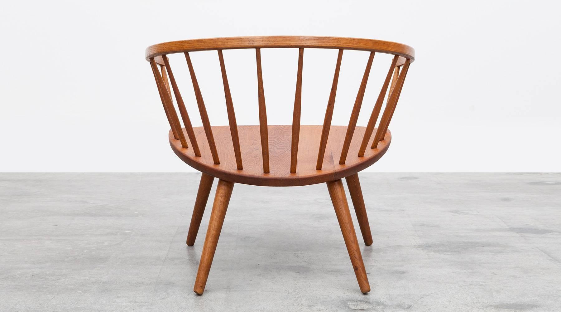 1950s Brown Wooden Oak Pair of Lounge Chairs by Yngve Ekström For Sale 2