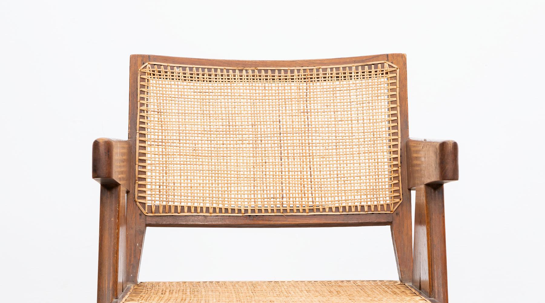 1950s Brown Wooden Teak and Cane Lounge Chair by Pierre Jeanneret 'c' For Sale 7