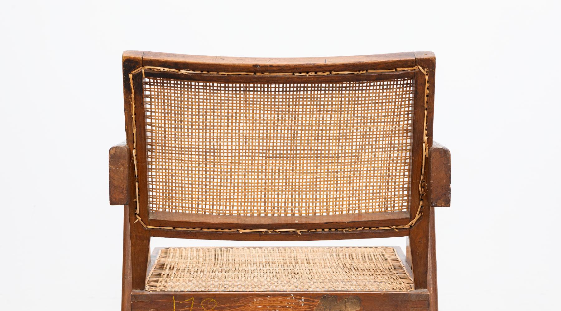 1950s Brown Wooden Teak and Cane Lounge Chair by Pierre Jeanneret 'c' For Sale 3