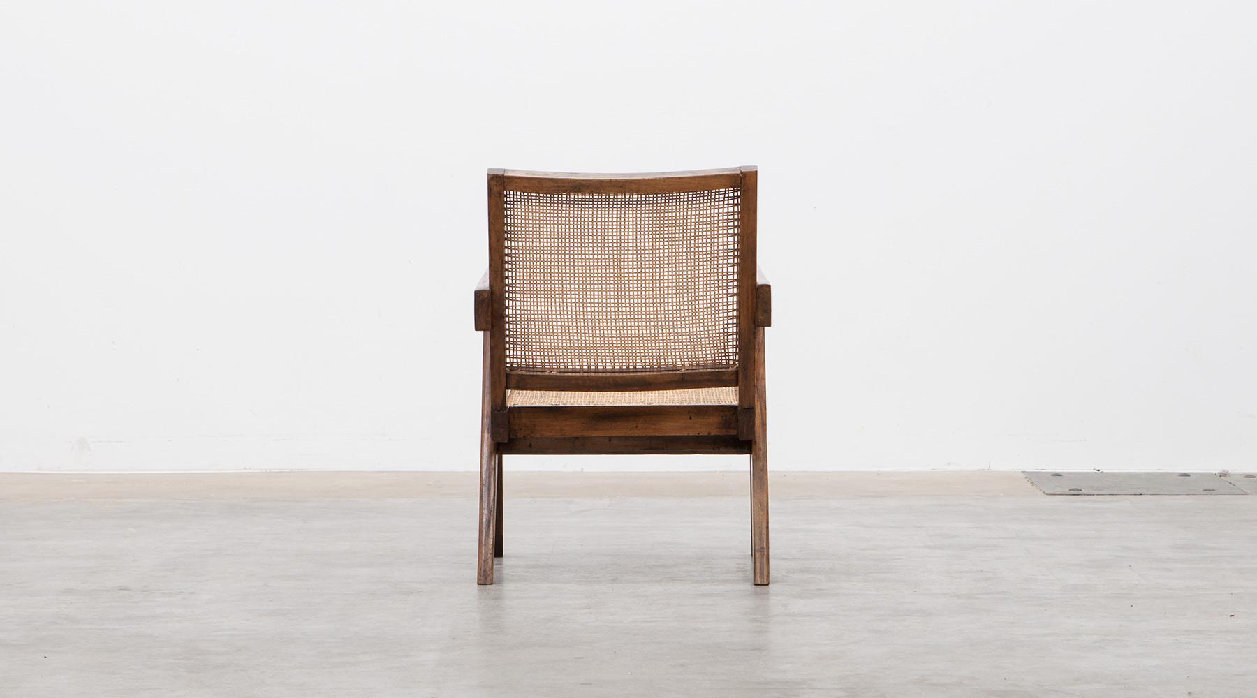 1950s Brown Wooden Teak and Cane Lounge Chairs by Pierre Jeanneret 'b' 3
