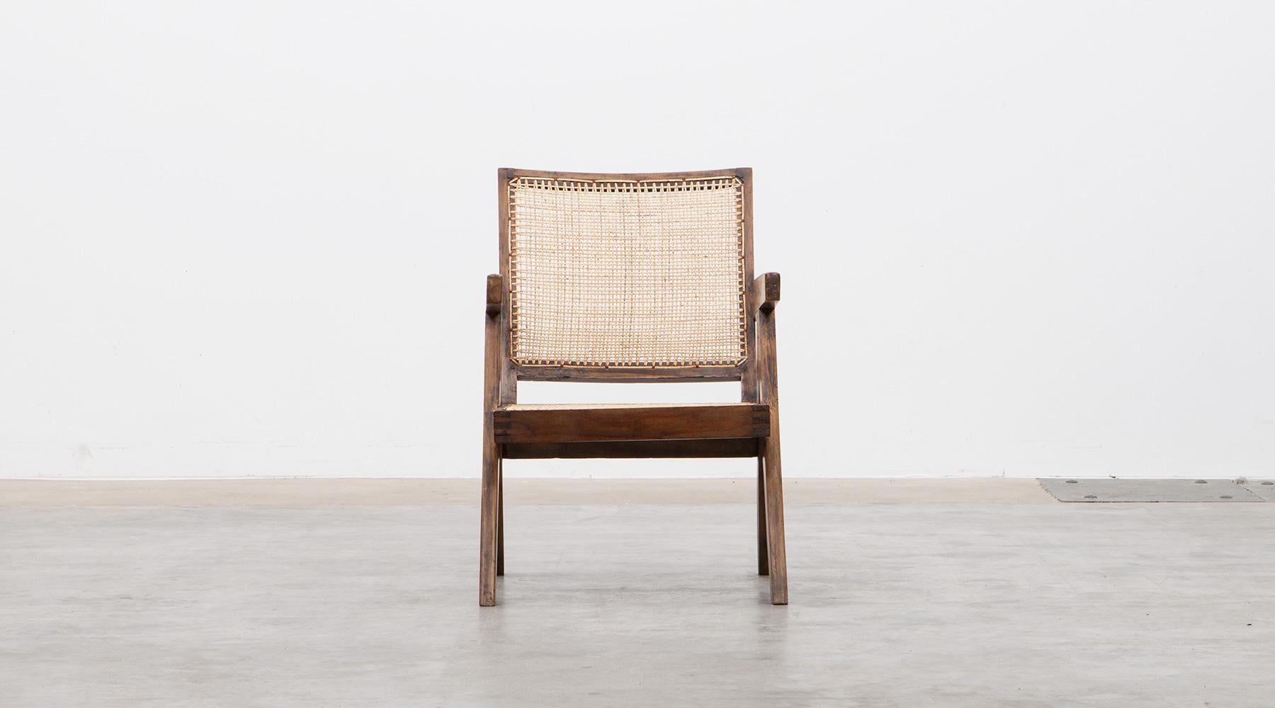 Pair of lounge chairs designed by Pierre Jeanneret in teak, Chandigarh, India, 1955

These original lounge chairs designed by Pierre Jeanneret in teak with woven cane on the seat and curved backrest appears in beautiful patina. Considering India