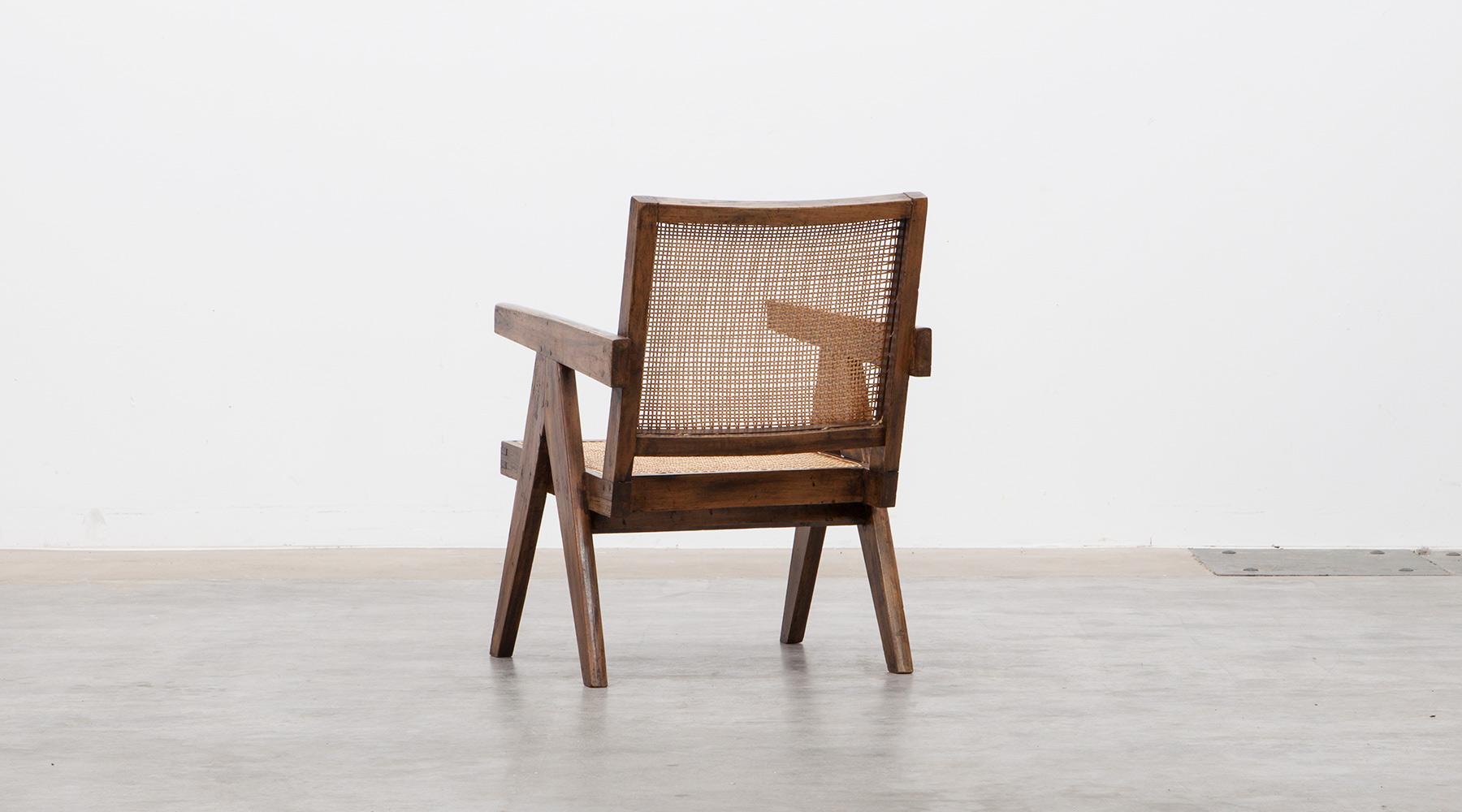 1950s Brown Wooden Teak and Cane Lounge Chairs by Pierre Jeanneret 'b' 2