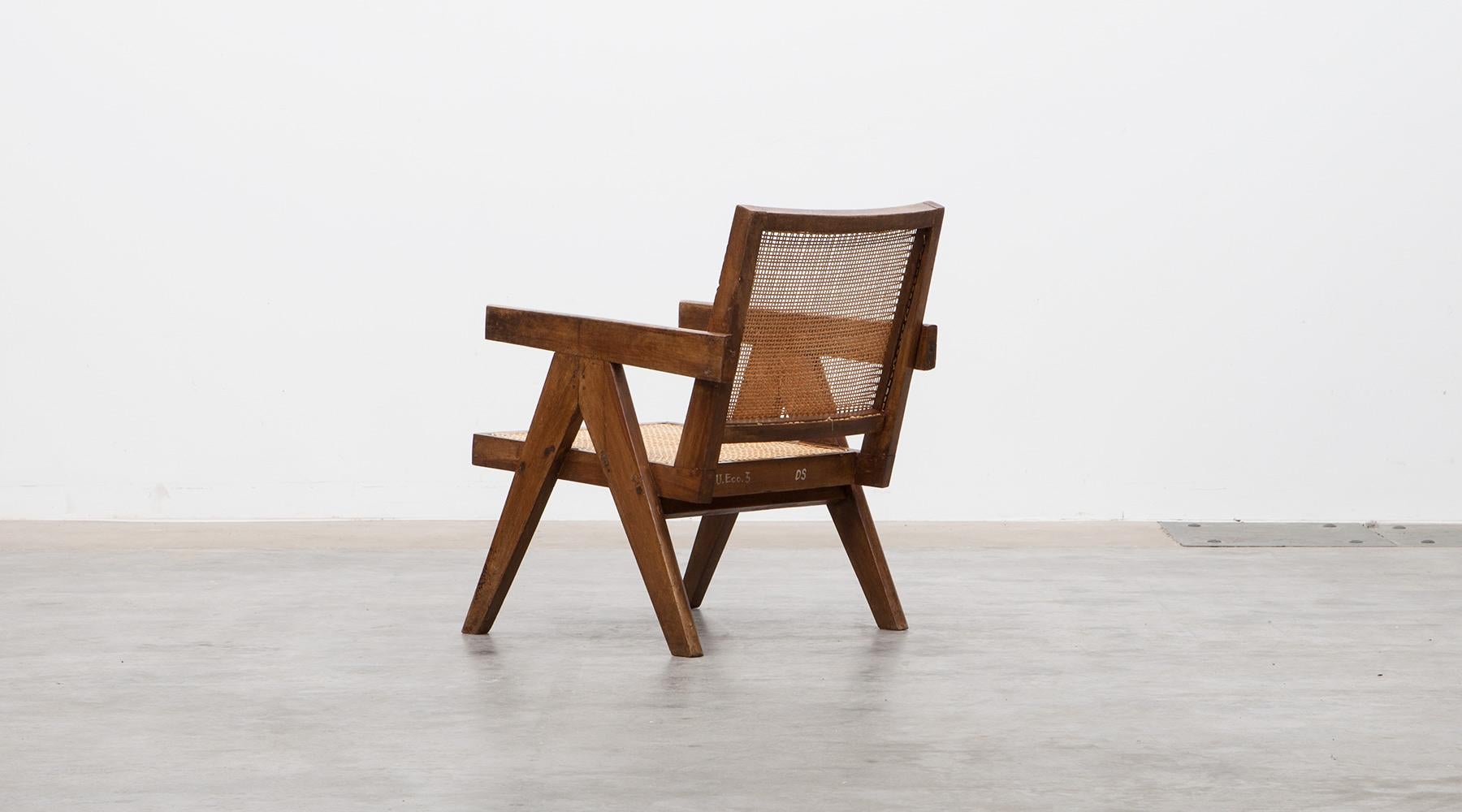 1950s Brown Wooden Teak and Cane Lounge Chairs by Pierre Jeanneret 'c' 2