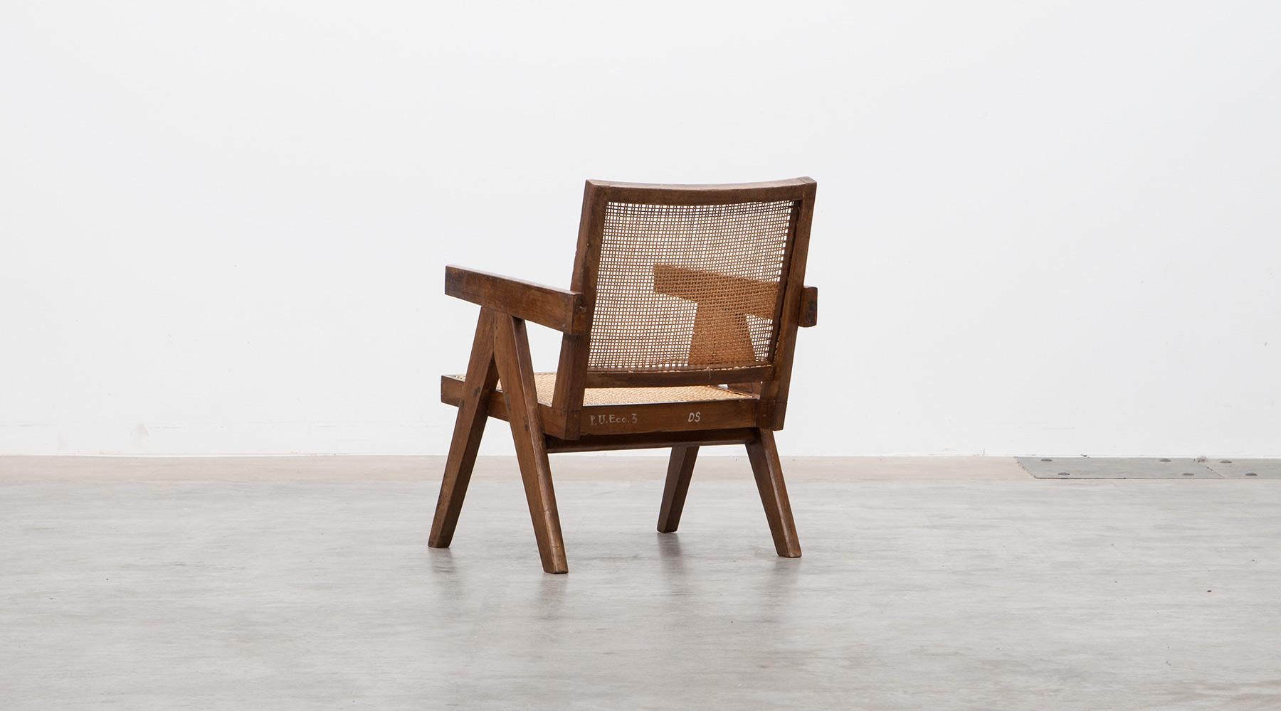 1950s Brown Wooden Teak and Cane Lounge Chairs by Pierre Jeanneret 'c' 3