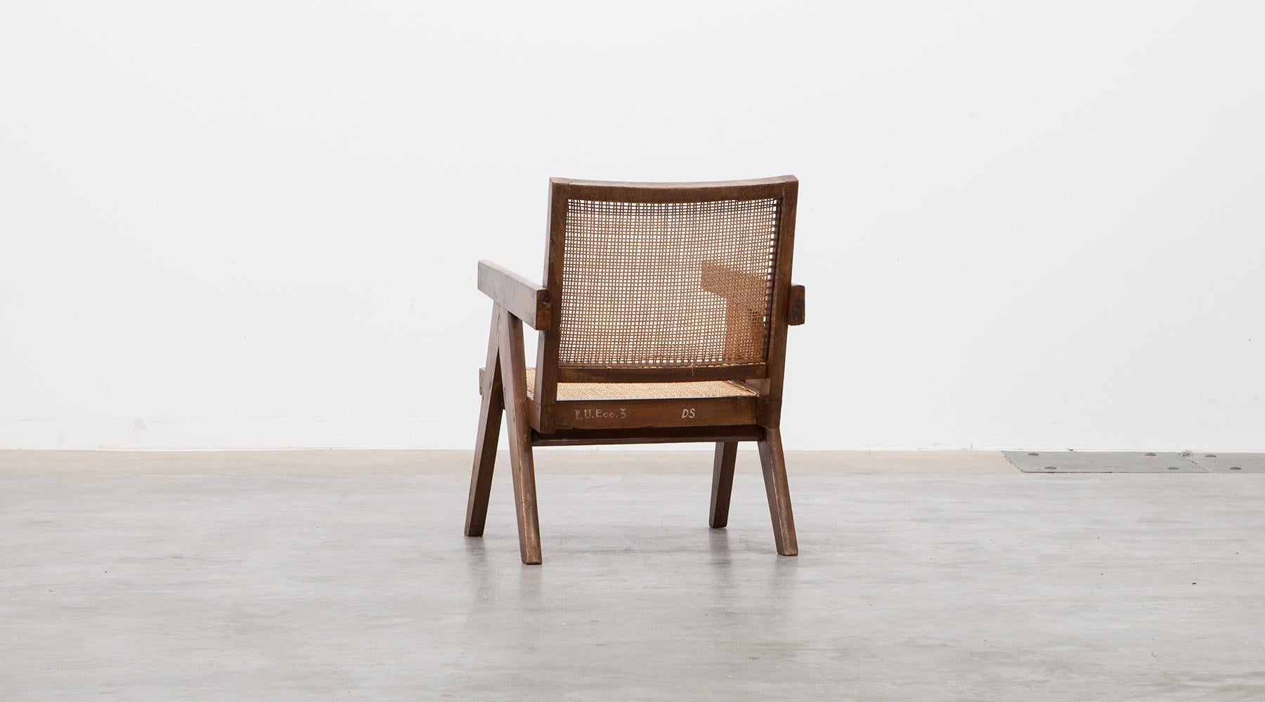 1950s Brown Wooden Teak and Cane Lounge Chairs by Pierre Jeanneret 'c' 4