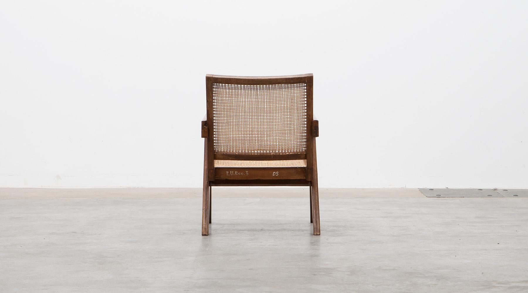1950s Brown Wooden Teak and Cane Lounge Chairs by Pierre Jeanneret 'c' 5