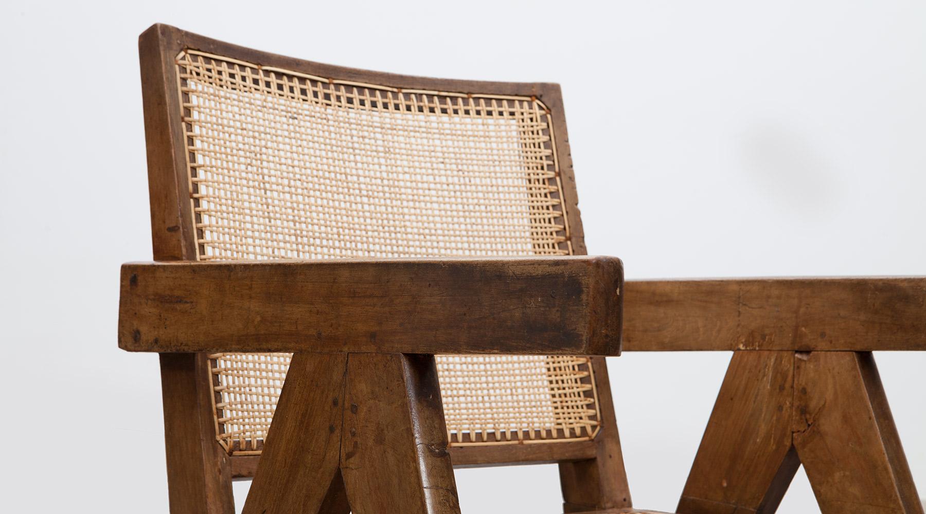 1950s Brown Wooden Teak and Cane Lounge Chairs by Pierre Jeanneret 'c' 7