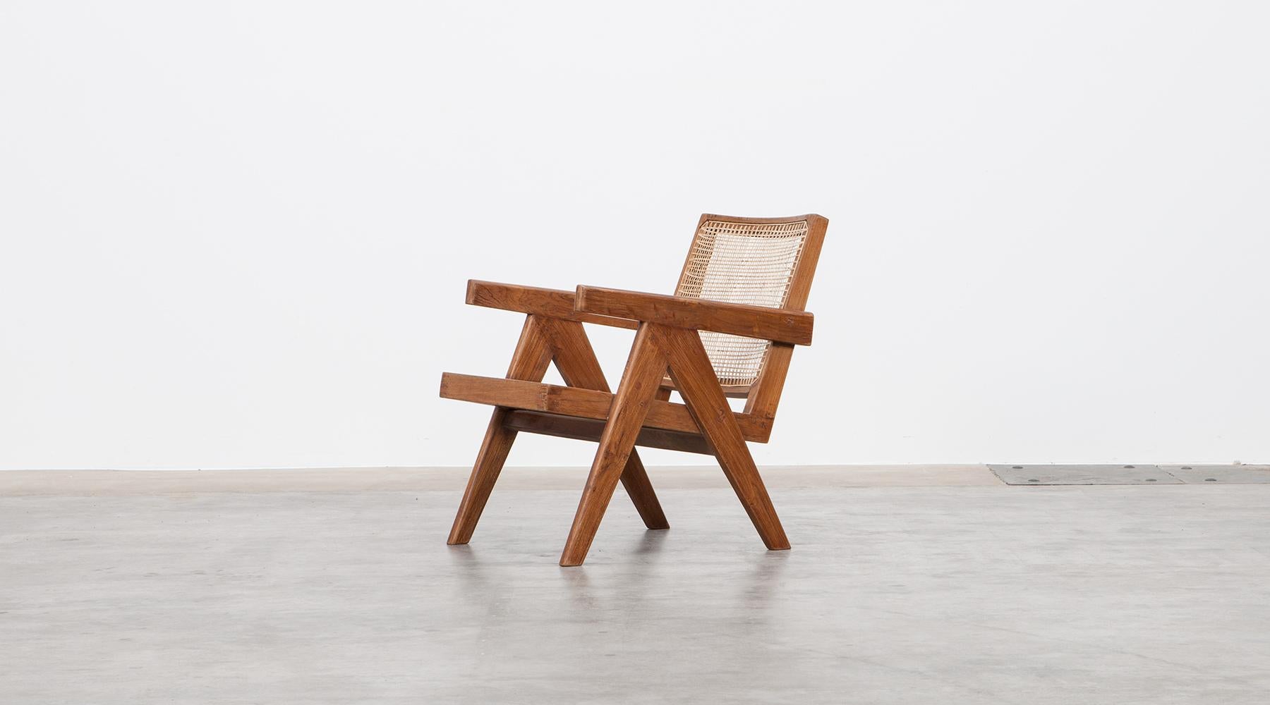 1950er Jahre Braune Sessel aus Teakholz und Rohrgeflecht von Pierre Jeanneret 'e' (Gehstock)