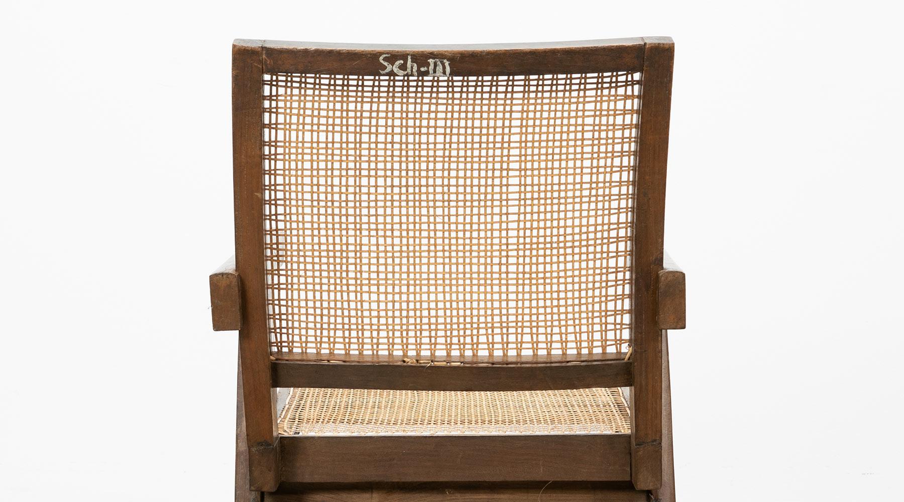 1950s Brown Wooden Teak and Cane Lounge Chairs by Pierre Jeanneret 'h' For Sale 1