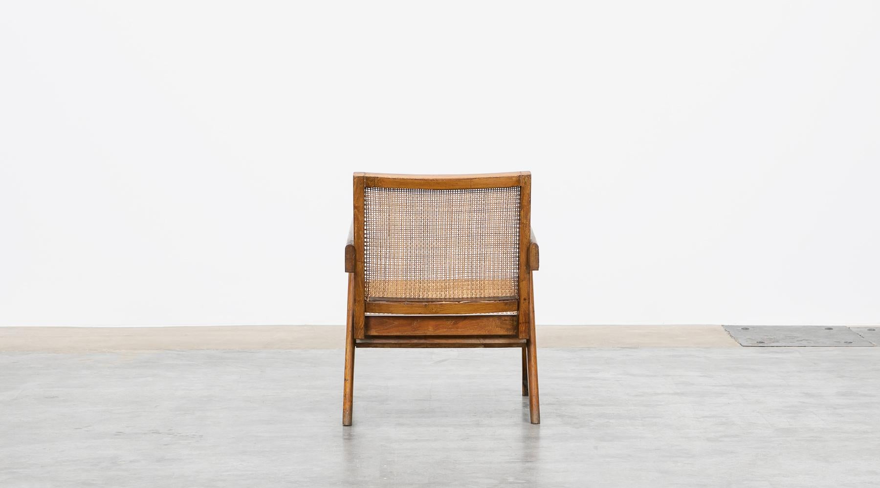 1950s Brown Wooden Teak and Cane Lounge Chairs by Pierre Jeanneret 'k' 4