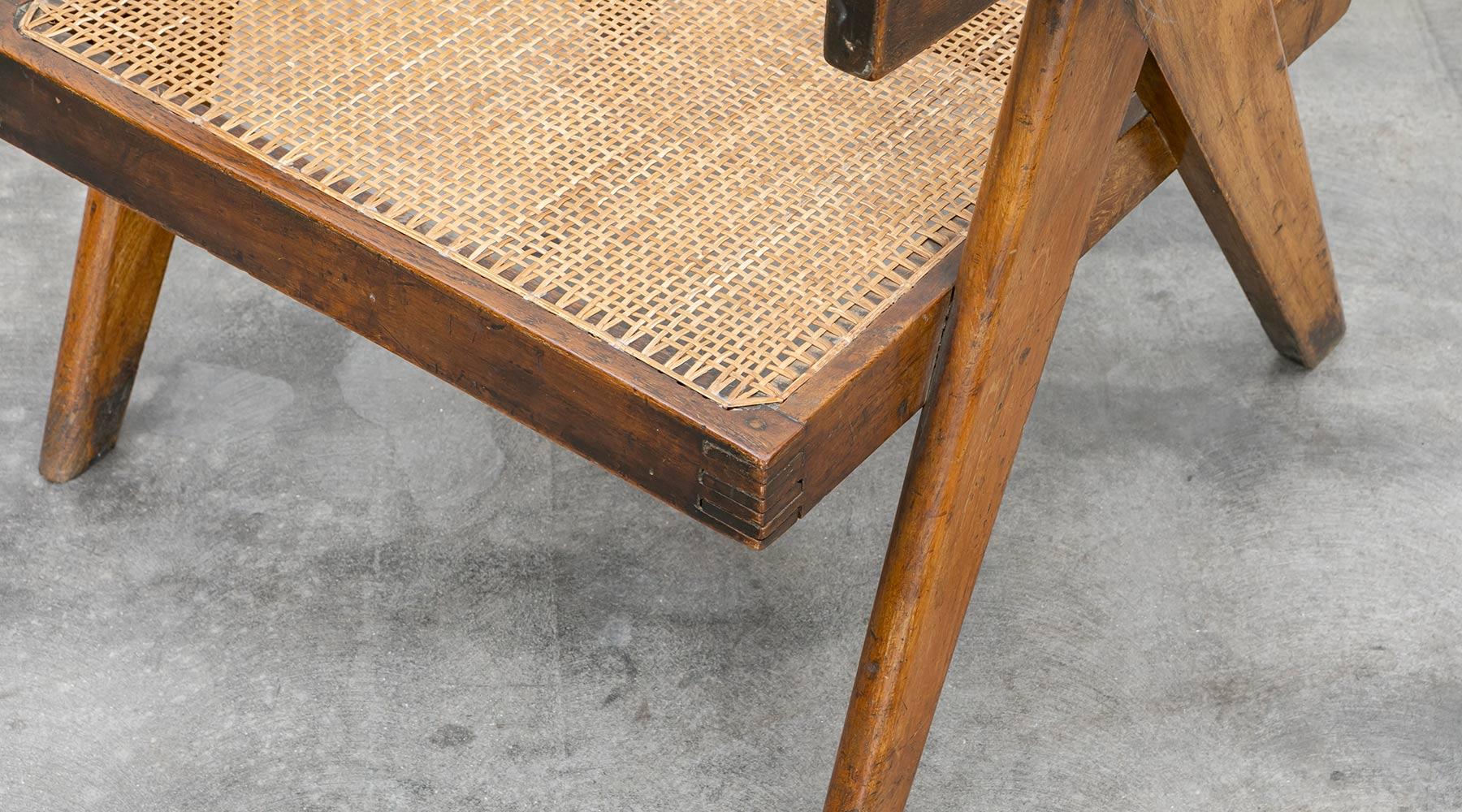 1950s Brown Wooden Teak and Cane Lounge Chairs by Pierre Jeanneret 'k' 7