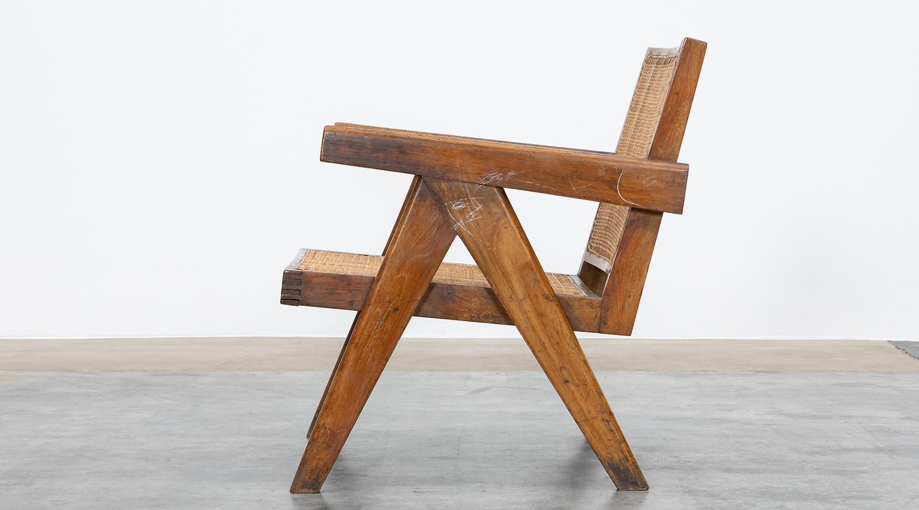 1950s Brown Wooden Teak and Cane Lounge Chairs by Pierre Jeanneret 'k' 8