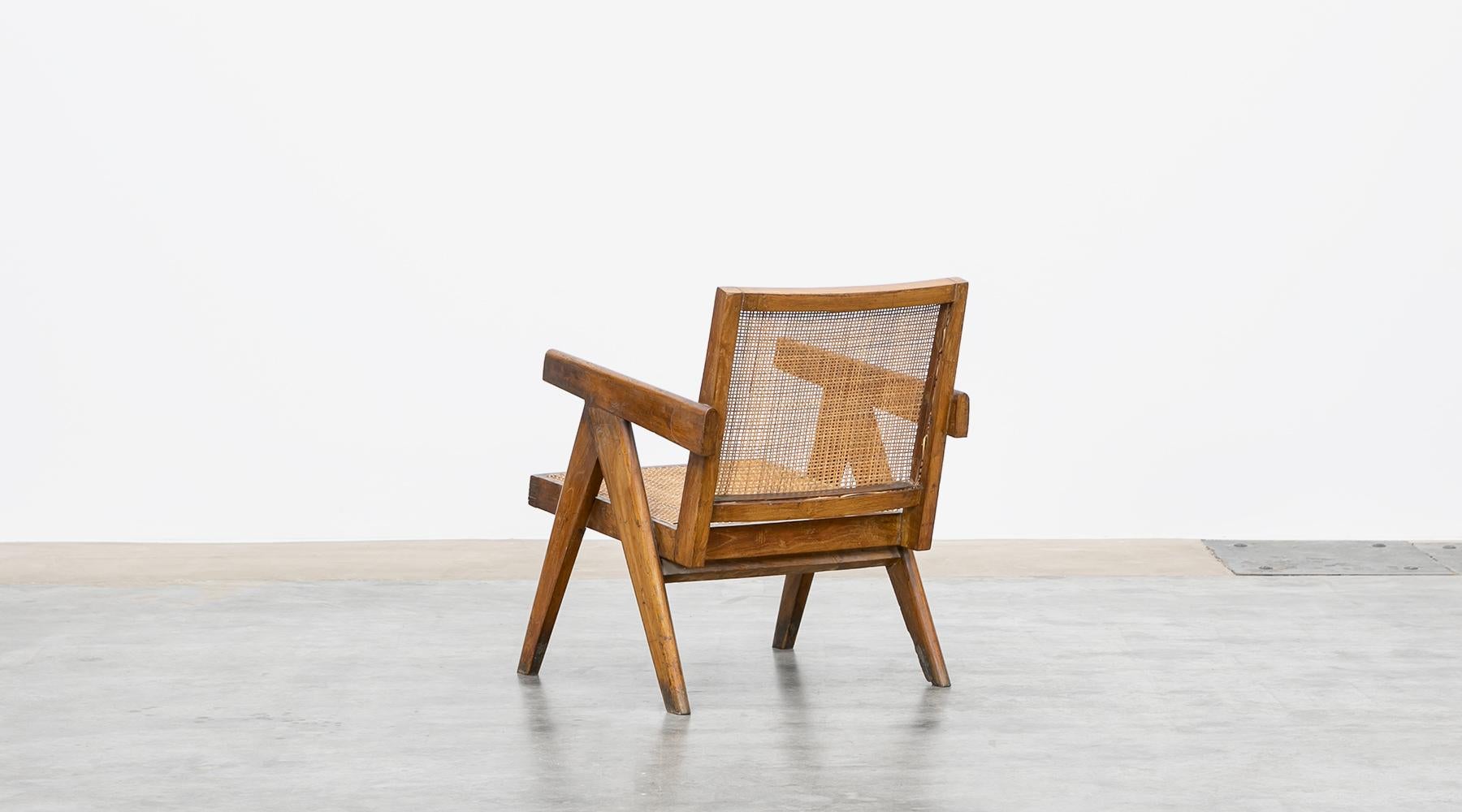 1950s Brown Wooden Teak and Cane Lounge Chairs by Pierre Jeanneret 'k' 3