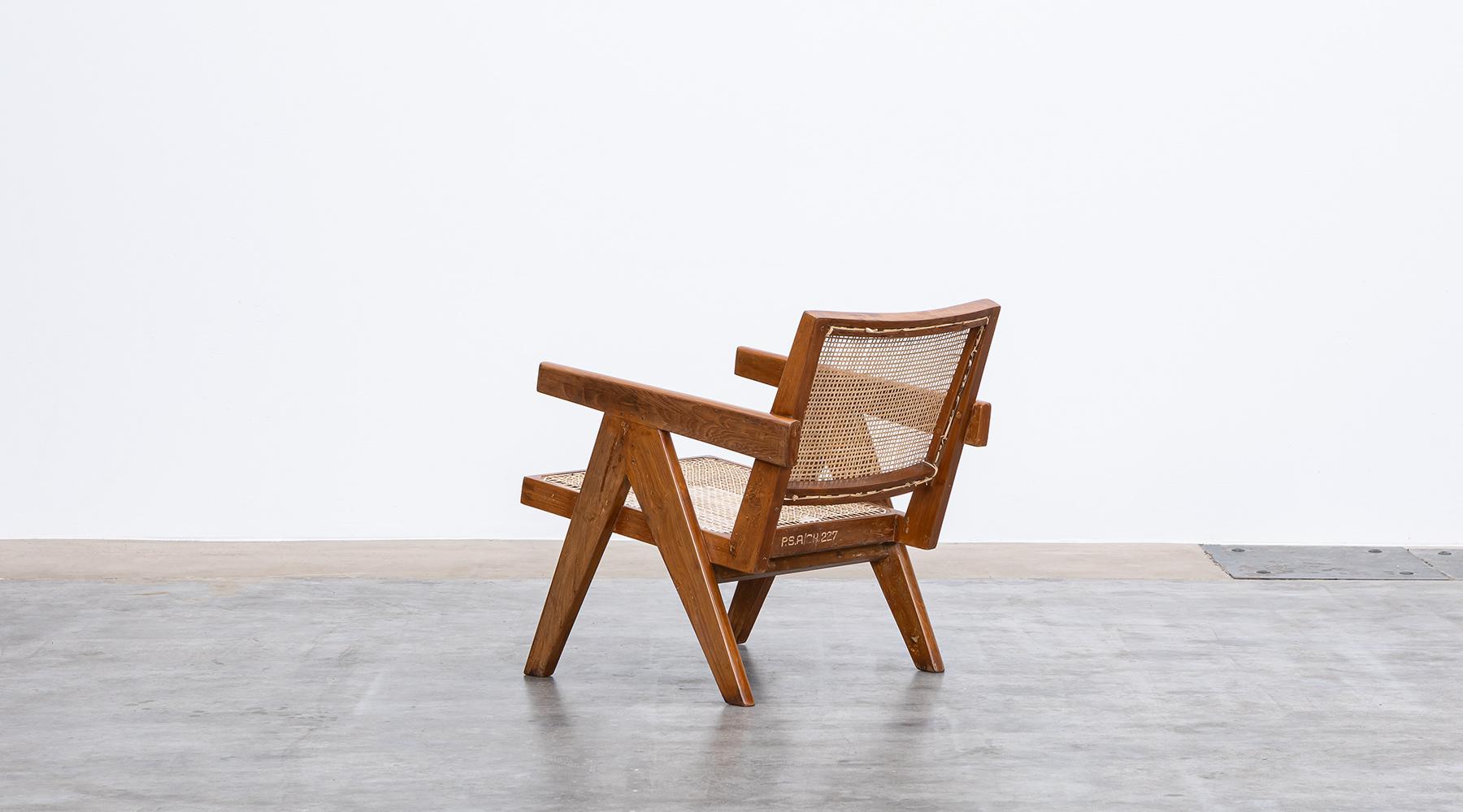 1950s Brown Wooden Teak and Cane Lounge Chairs by Pierre Jeanneret 'l' For Sale 3