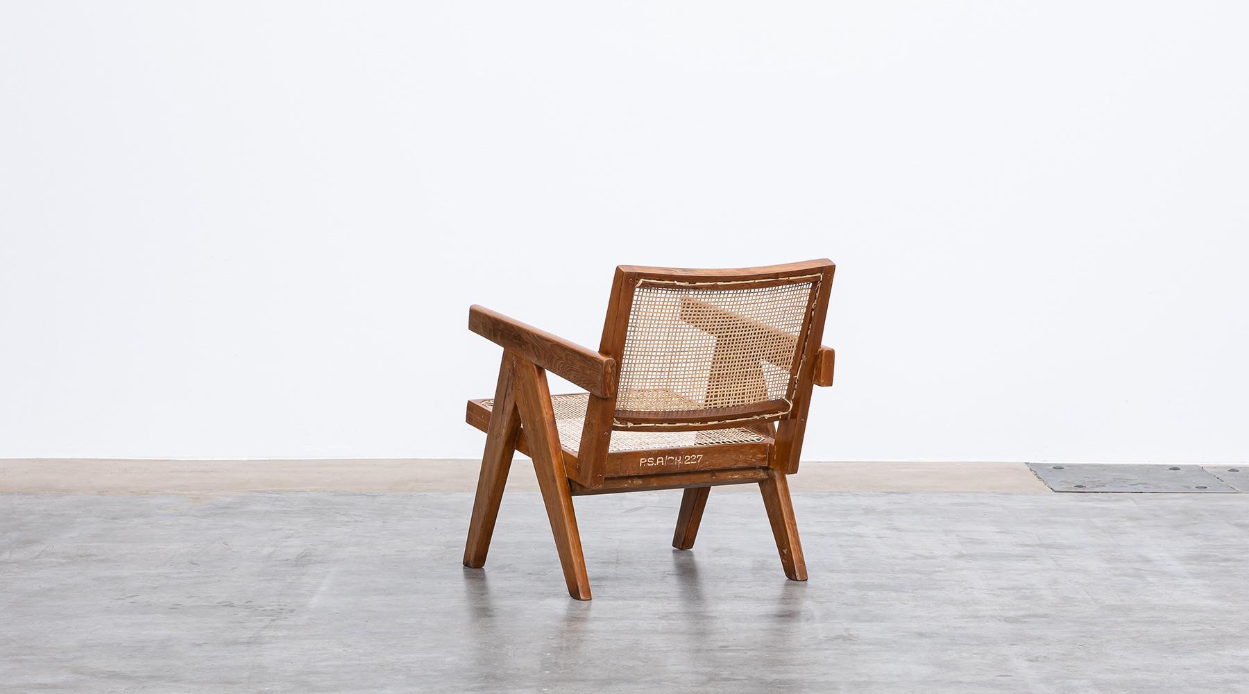 1950s Brown Wooden Teak and Cane Lounge Chairs by Pierre Jeanneret 'l' For Sale 4