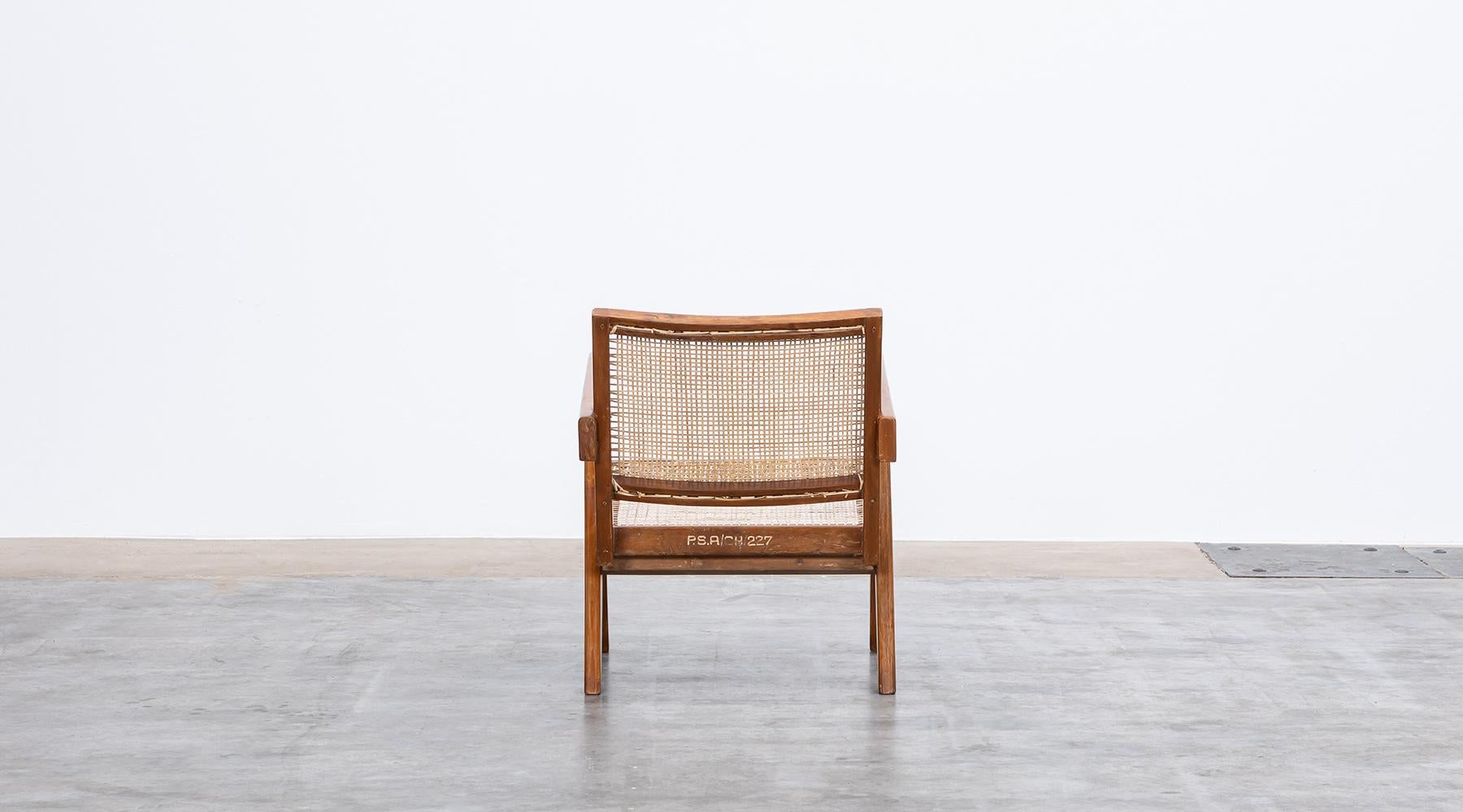 1950s Brown Wooden Teak and Cane Lounge Chairs by Pierre Jeanneret 'l' For Sale 5