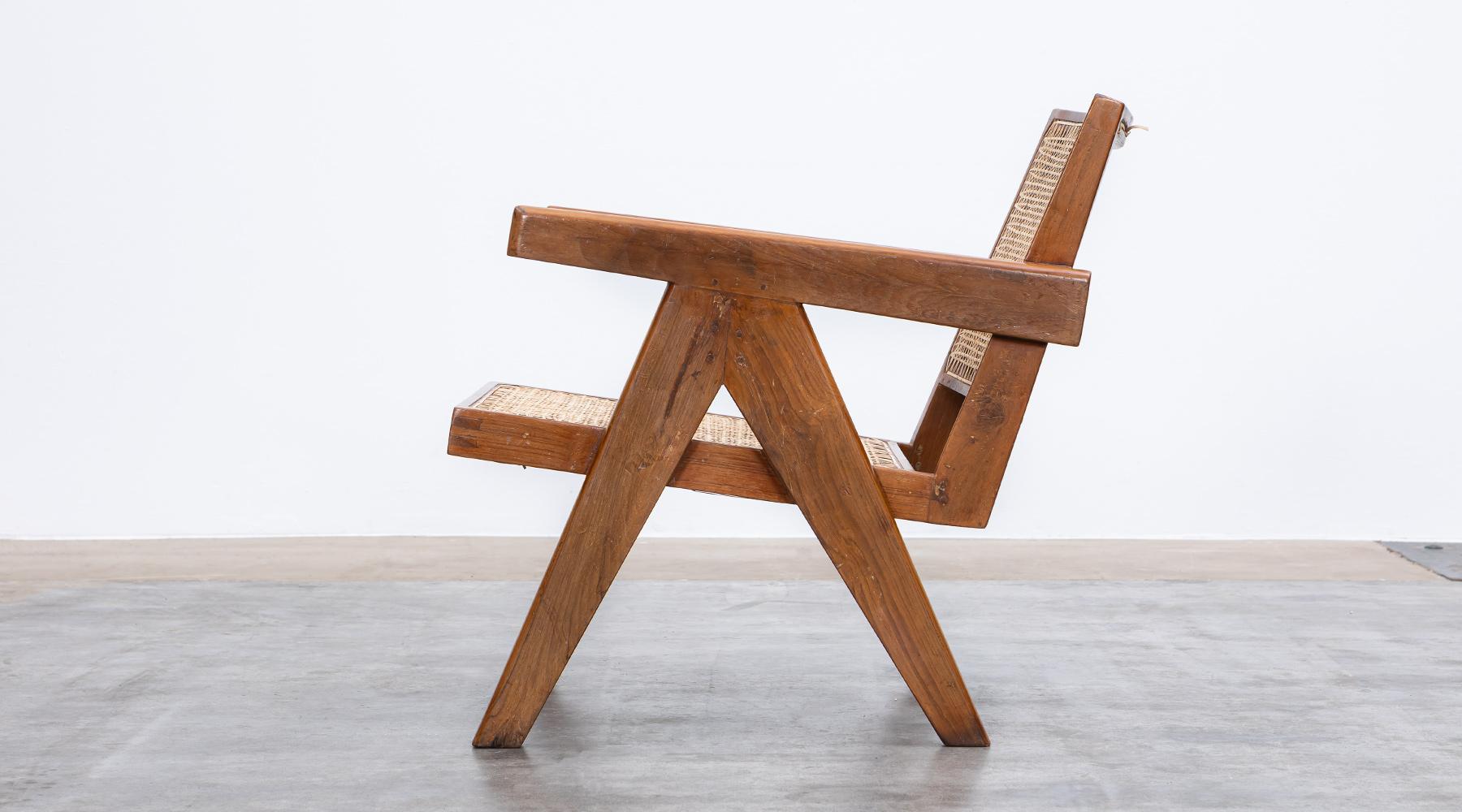 1950s Brown Wooden Teak and Cane Lounge Chairs by Pierre Jeanneret 'l' For Sale 8