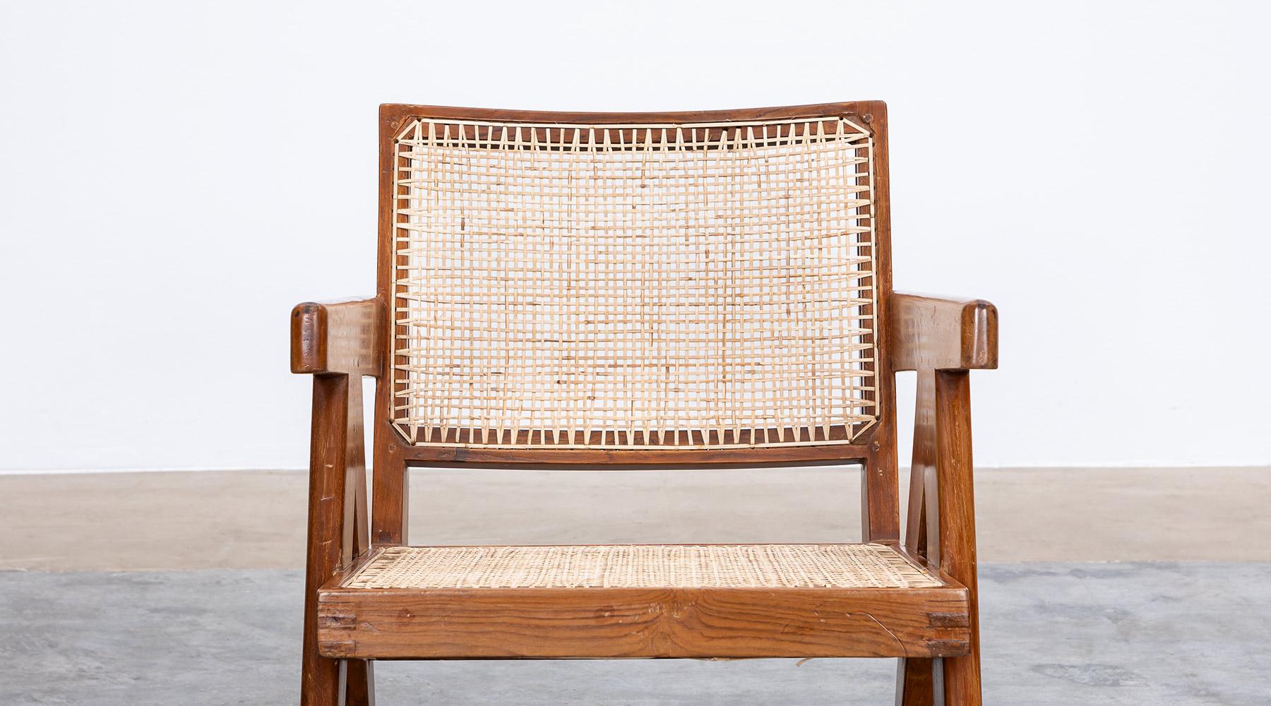 1950s Brown Wooden Teak and Cane Lounge Chairs by Pierre Jeanneret 'l' For Sale 9