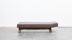 1950s Brown Wooden Upholstery Daybed Chair by Pierre Jeanneret