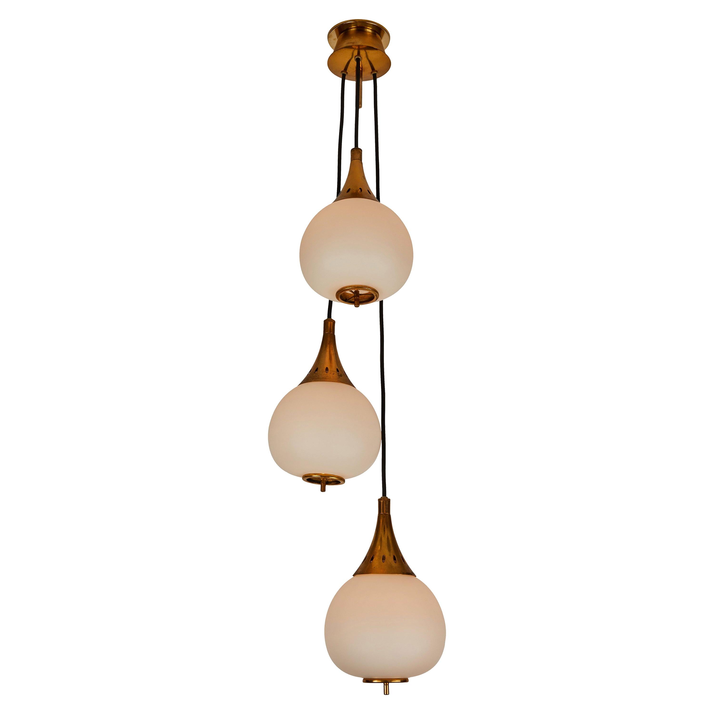 1950s Bruno Gatta Brass and Glass Chandelier for Stilnovo