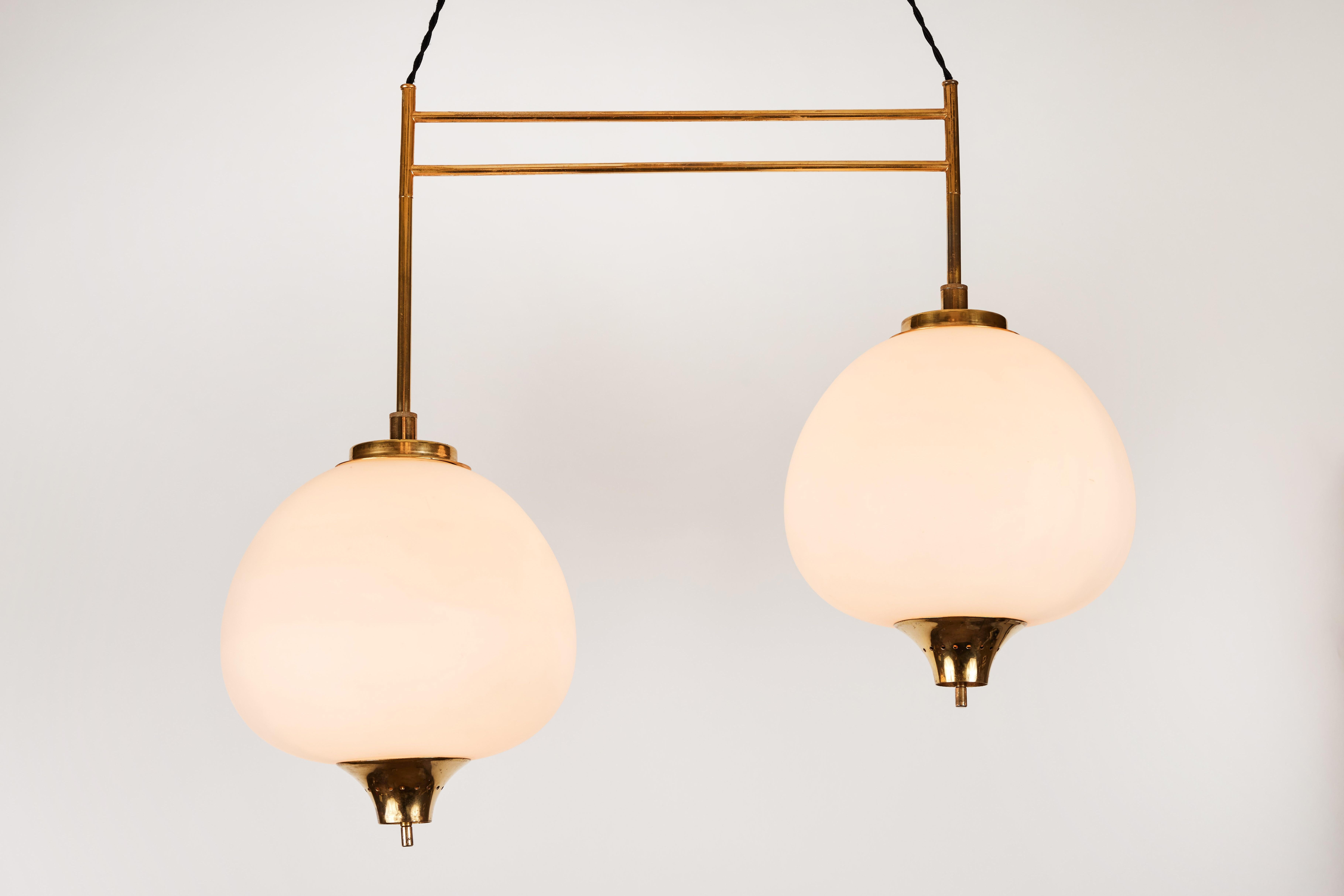 Mid-Century Modern 1950s Bruno Chiarini Double Pendant Suspension Lamp for Stilnovo