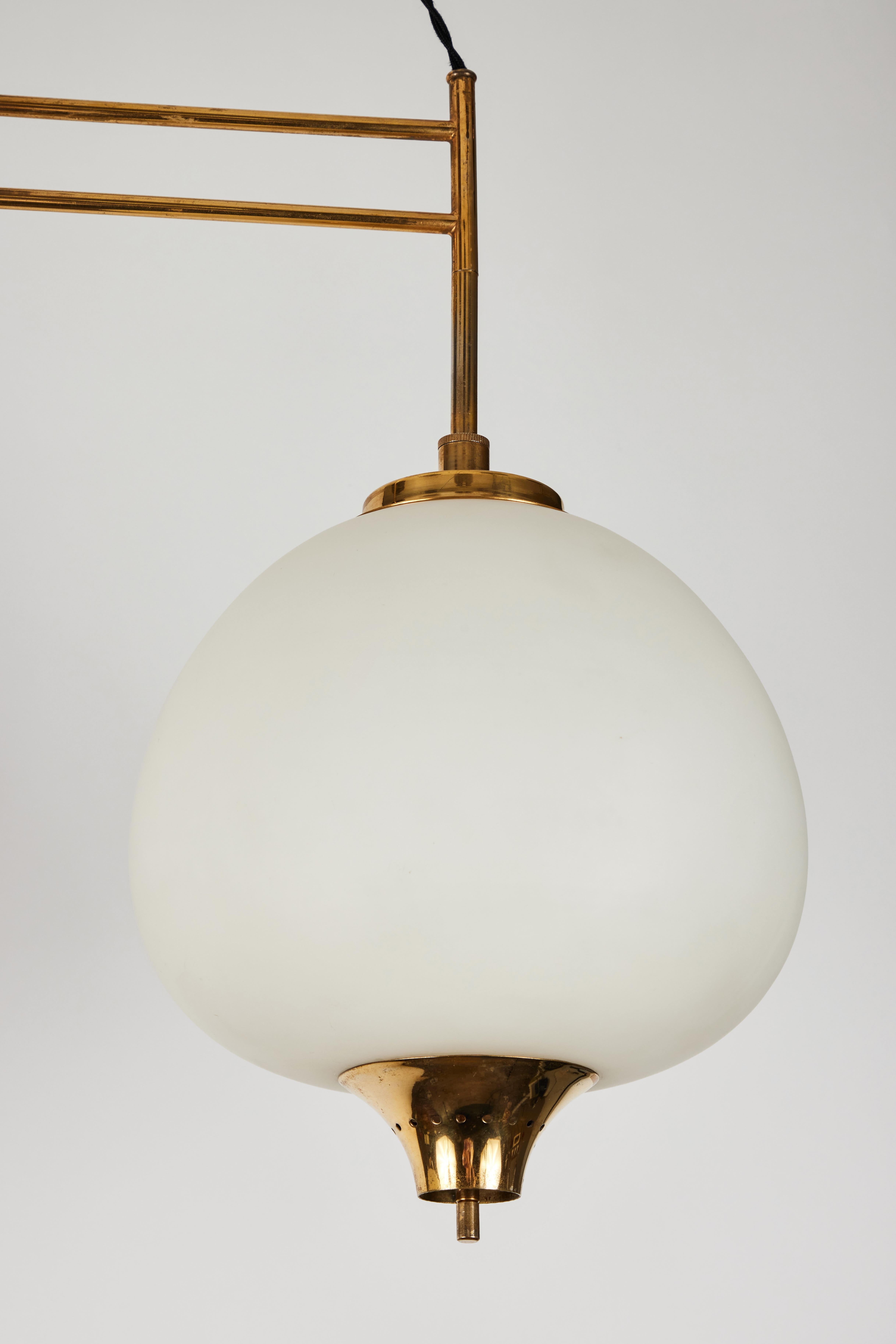 Brass 1950s Bruno Chiarini Double Pendant Suspension Lamp for Stilnovo