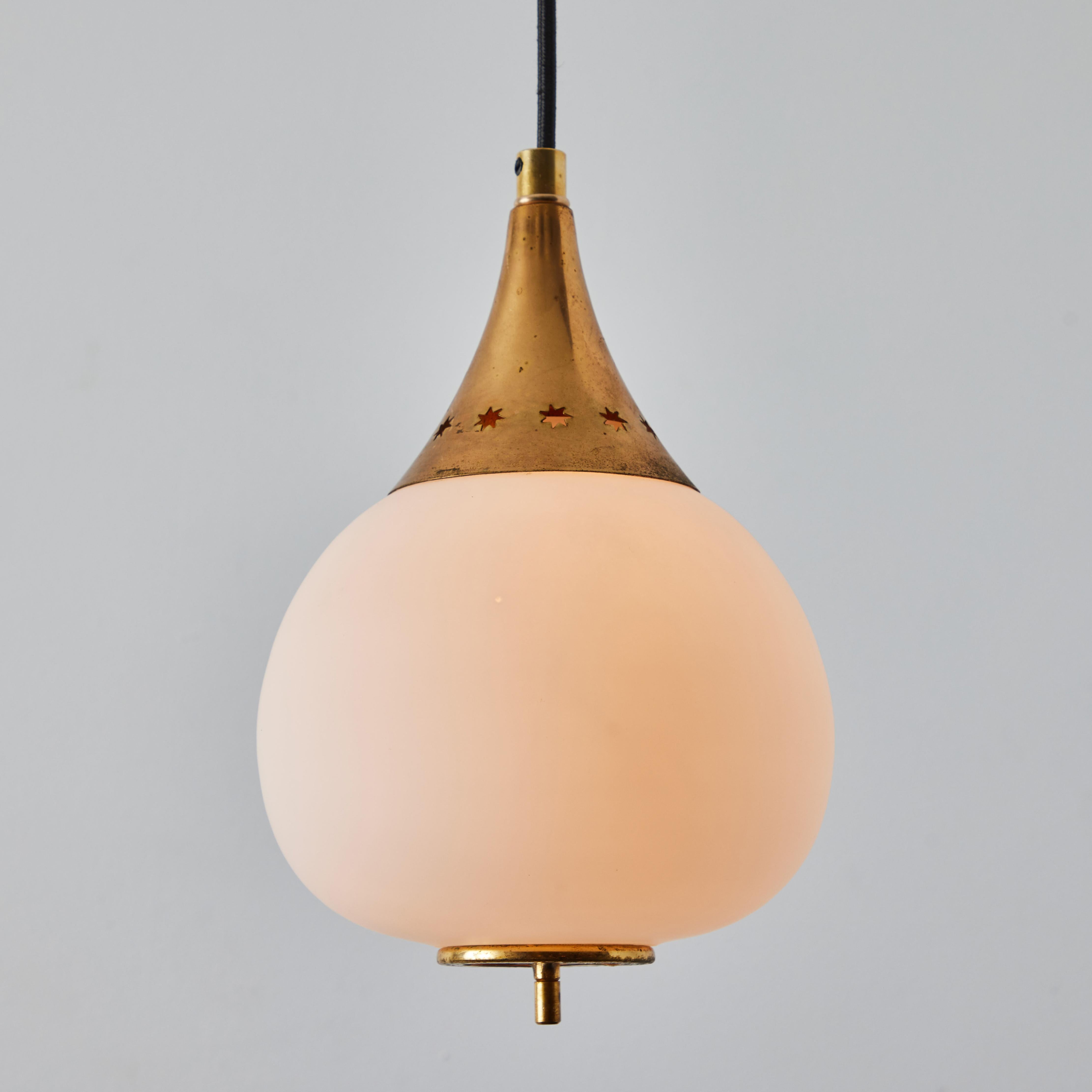 Italian 1950s Bruno Gatta Brass and Opaline Glass Pendant for Stilnovo For Sale