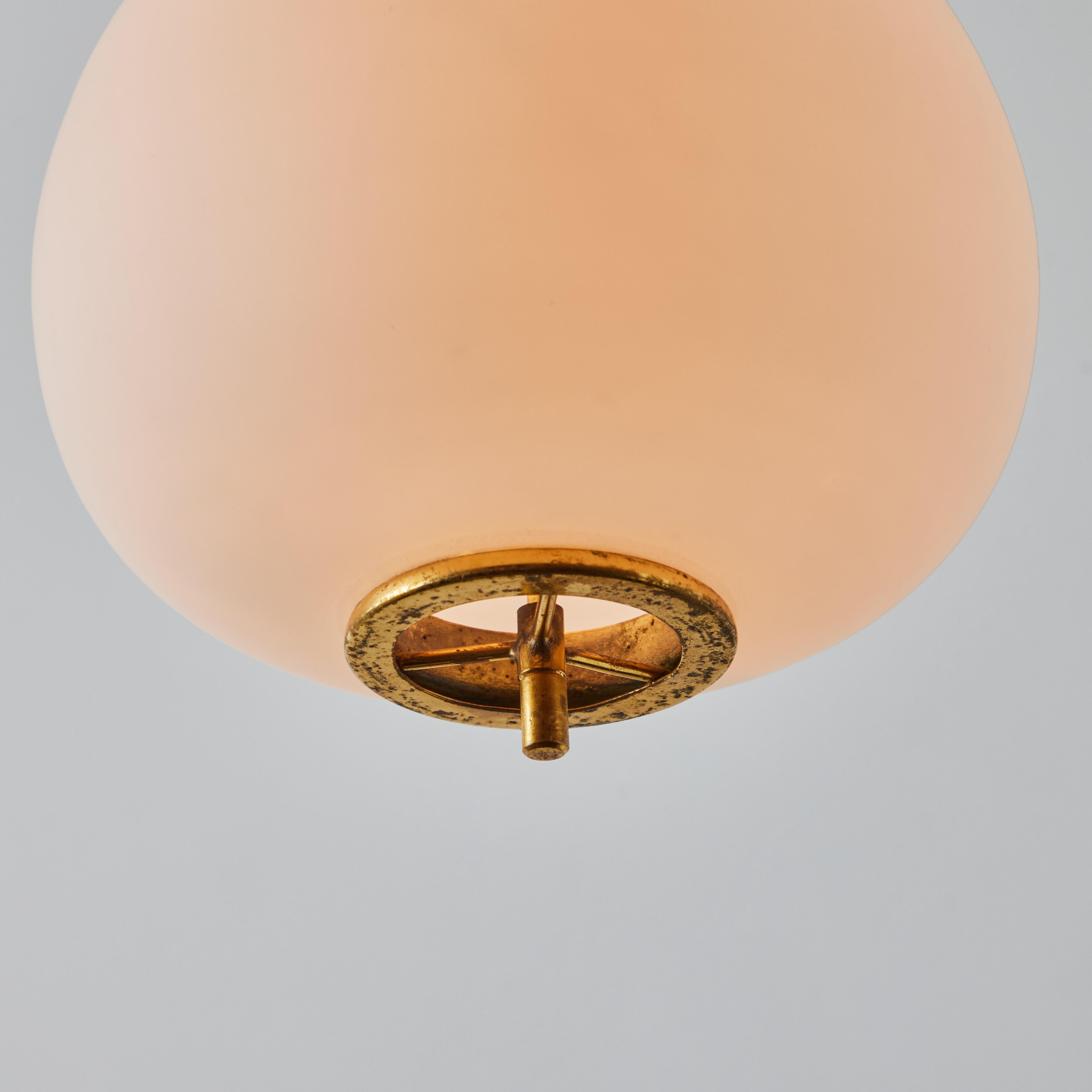 1950s Bruno Gatta Brass and Opaline Glass Pendant for Stilnovo In Good Condition For Sale In Glendale, CA