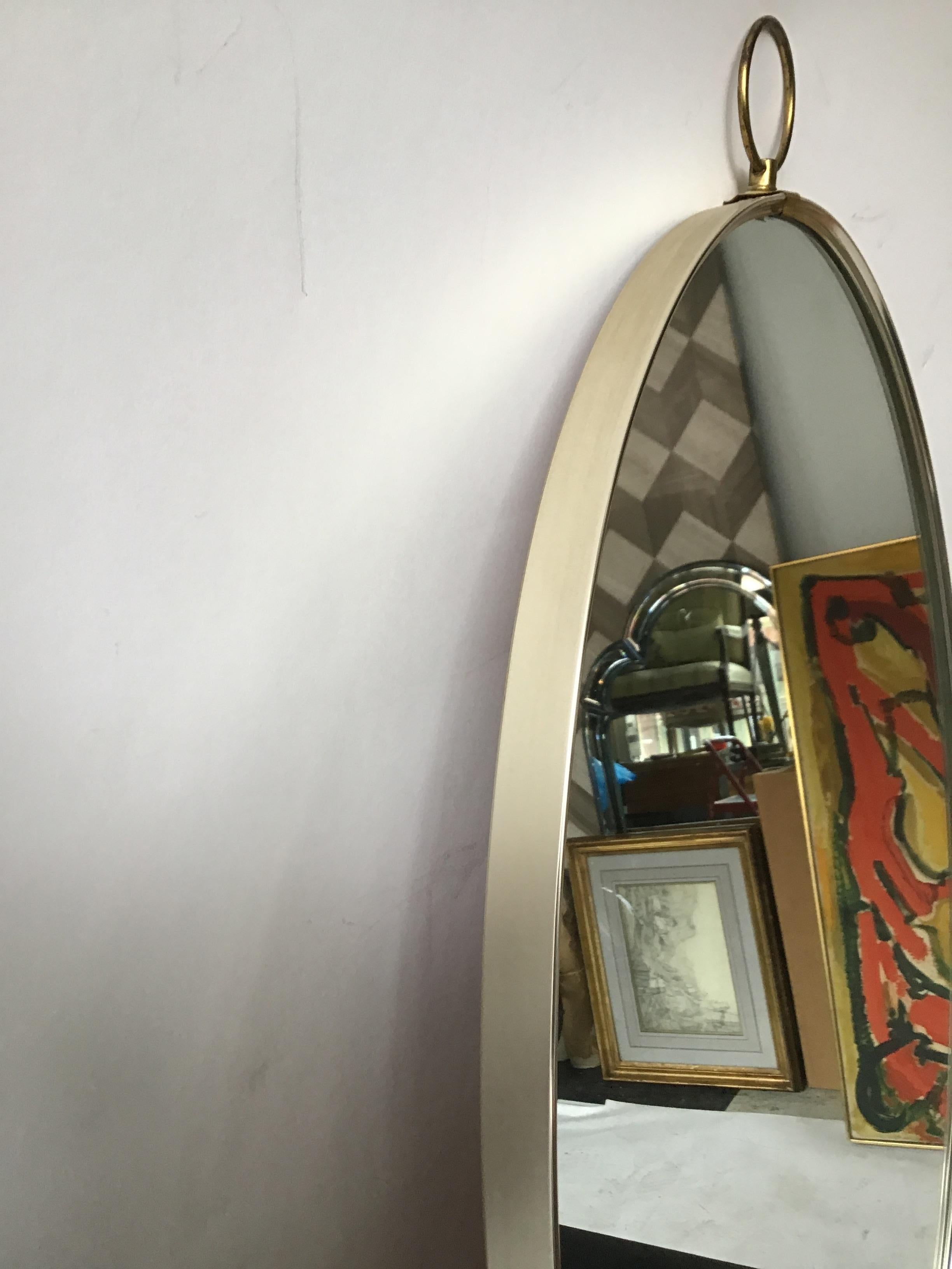 1950s Brushed Steel Oval Mirror by Turner In Good Condition In Tarrytown, NY