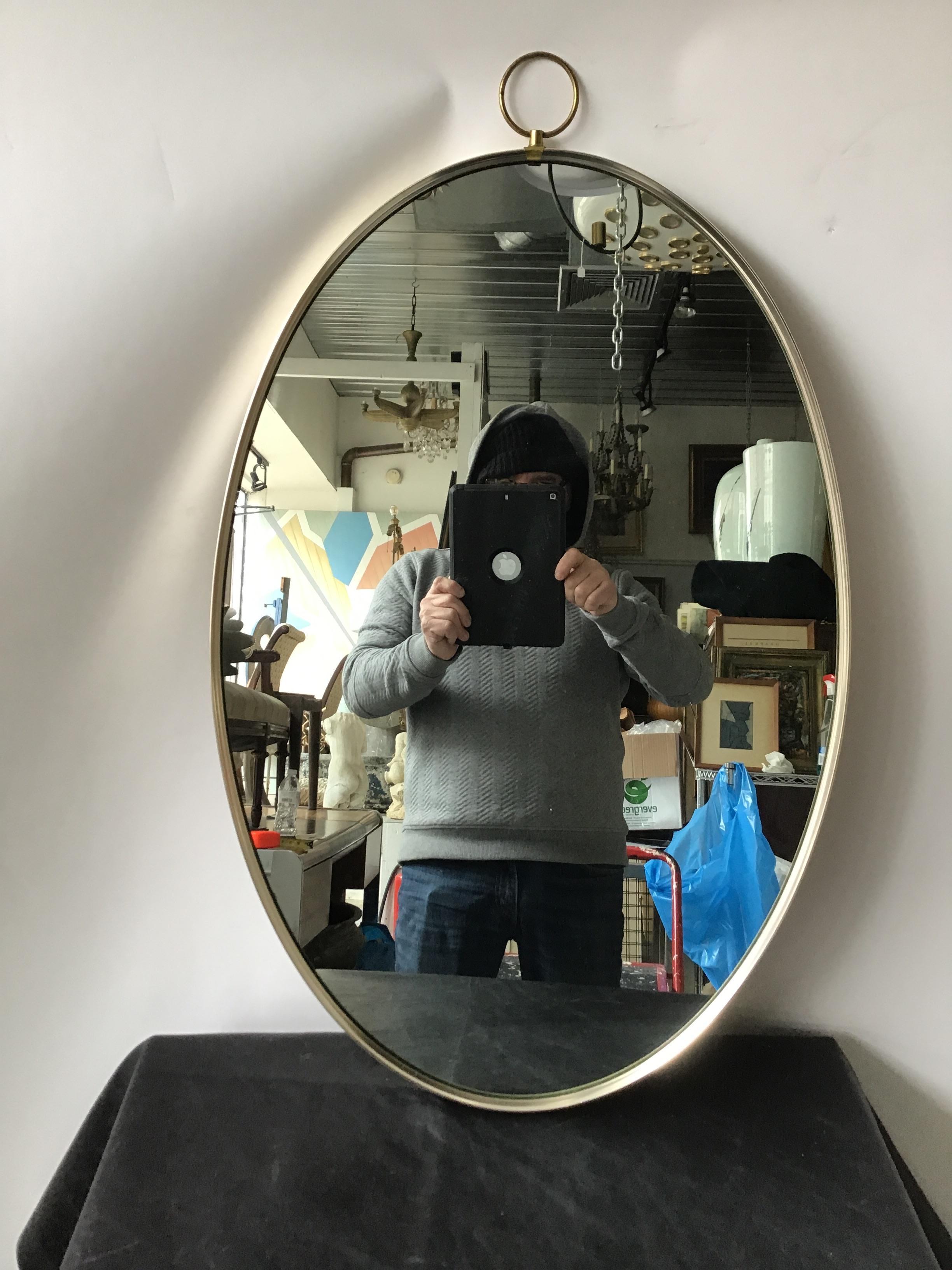 1950s Brushed Steel Oval Mirror by Turner 4