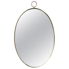 Vintage 1950s Brushed Steel Oval Mirror by Turner