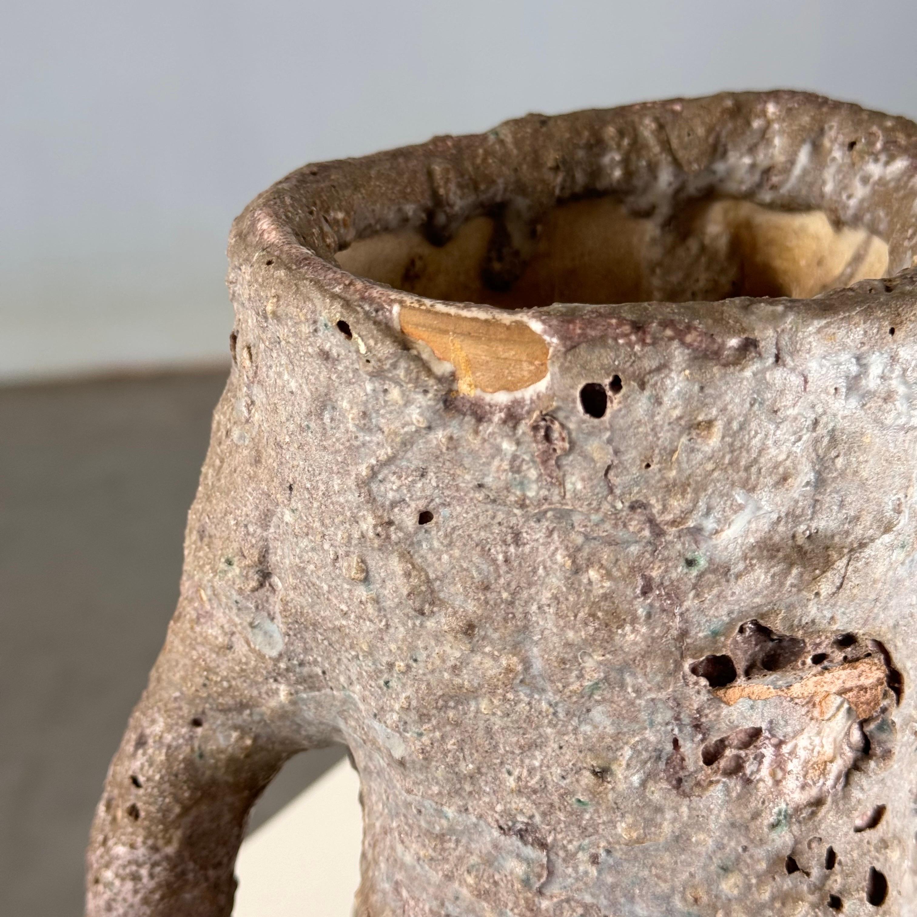 Jarra de cerámica Brutalista de los años 50 de C.A.S. Vietri - Esmalte gris y tonos tierra Moderno de mediados de siglo en venta