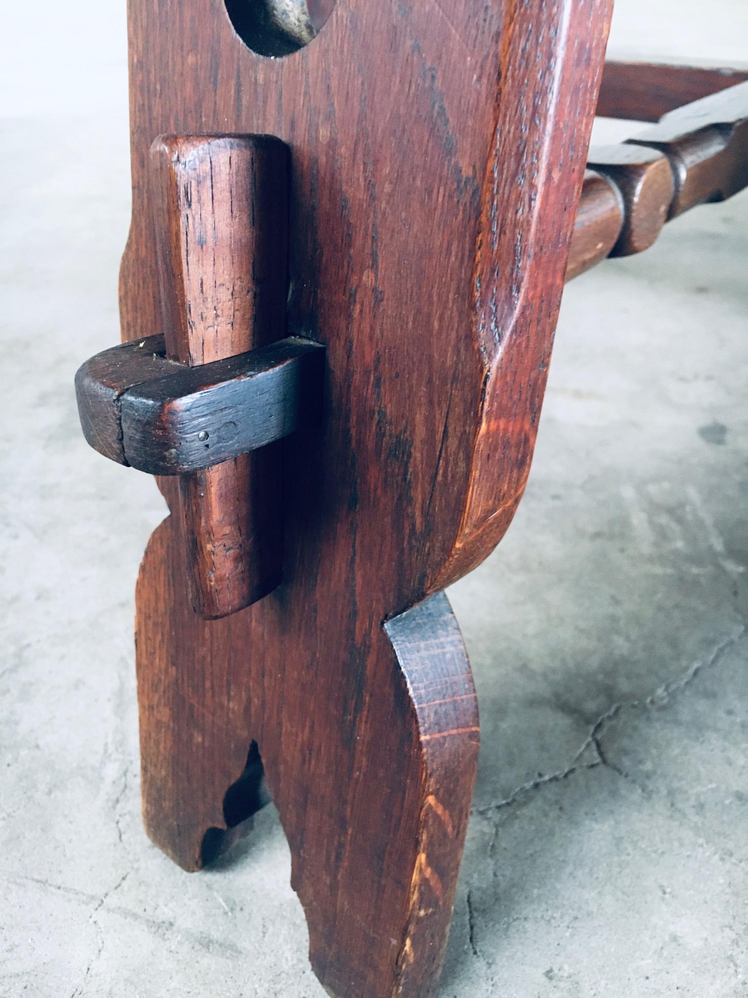 1950's Brutalist Design Artisan Oak Carved Side Table For Sale 10