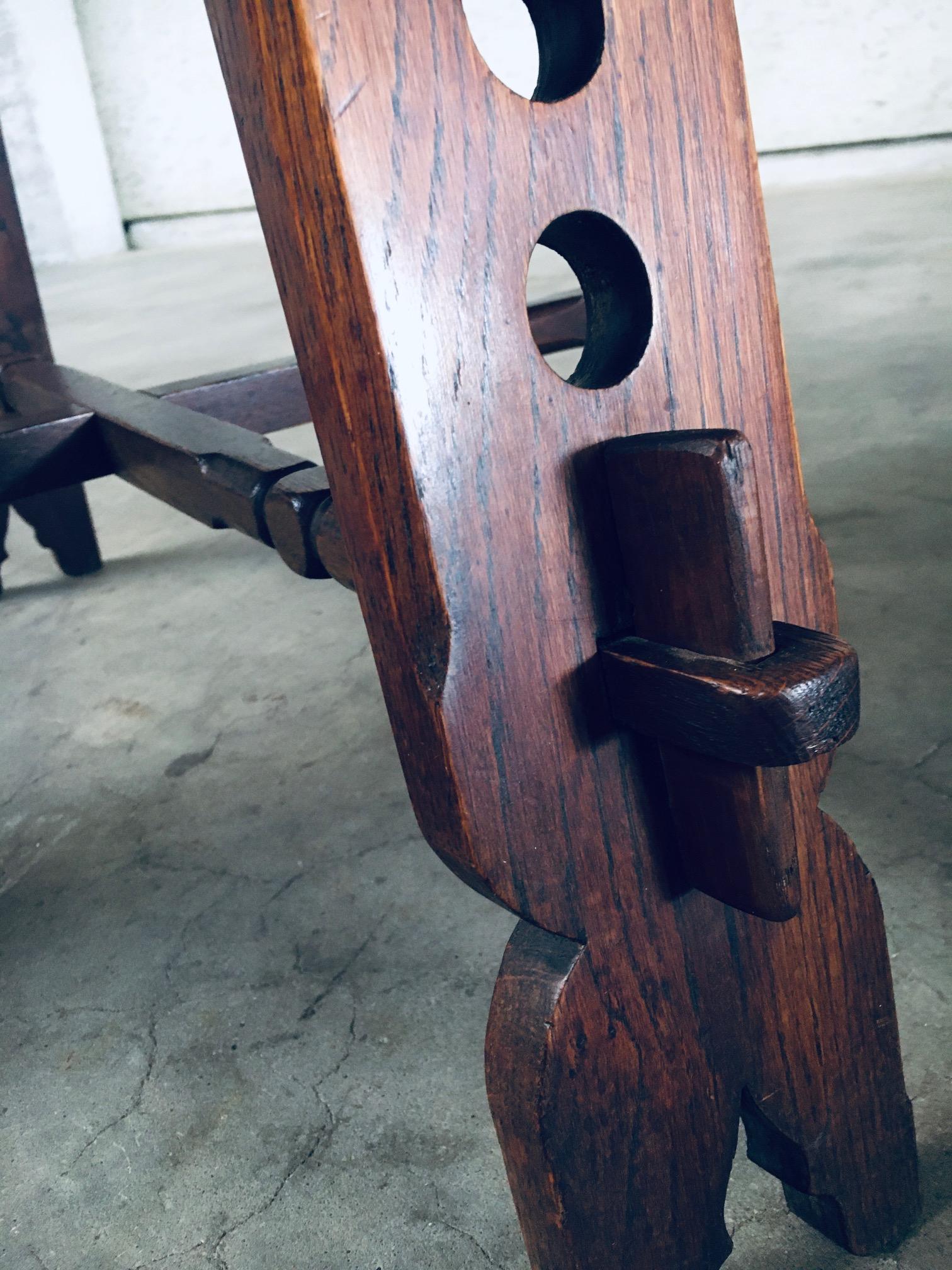 1950's Brutalist Design Artisan Oak Carved Side Table For Sale 11
