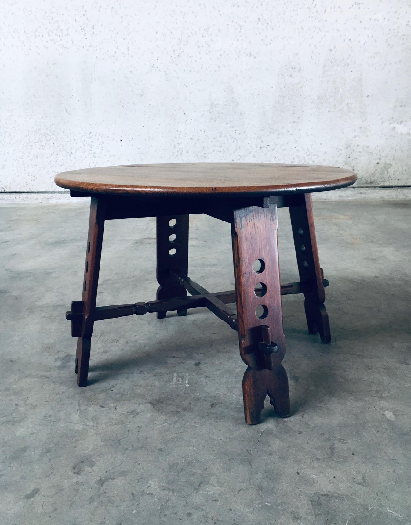 Belgian 1950's Brutalist Design Artisan Oak Carved Side Table For Sale