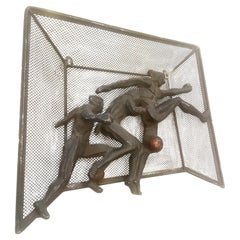 1950's Brutalist Metal Wall Soccer Football Hanging Sculpture MCM 3D