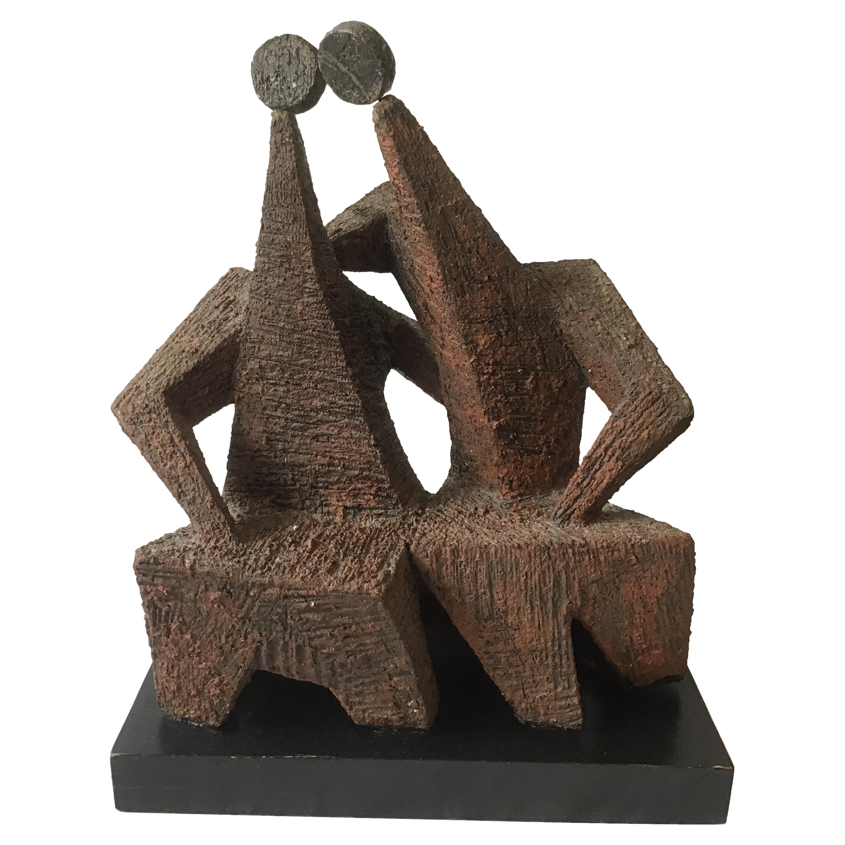 1950s Brutalist Sculpture of Two Men by Margot Kempe