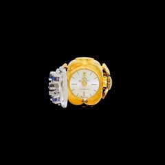 1950s Bucherer 18 Karat 750 White Yellow Gold Sapphire Watch Ring Incabloc