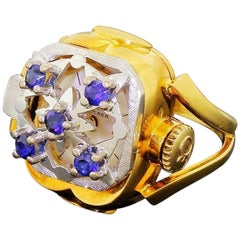 Retro 1950s Bucherer 18 Karat 750 White Yellow Gold Sapphire Watch Ring Incabloc