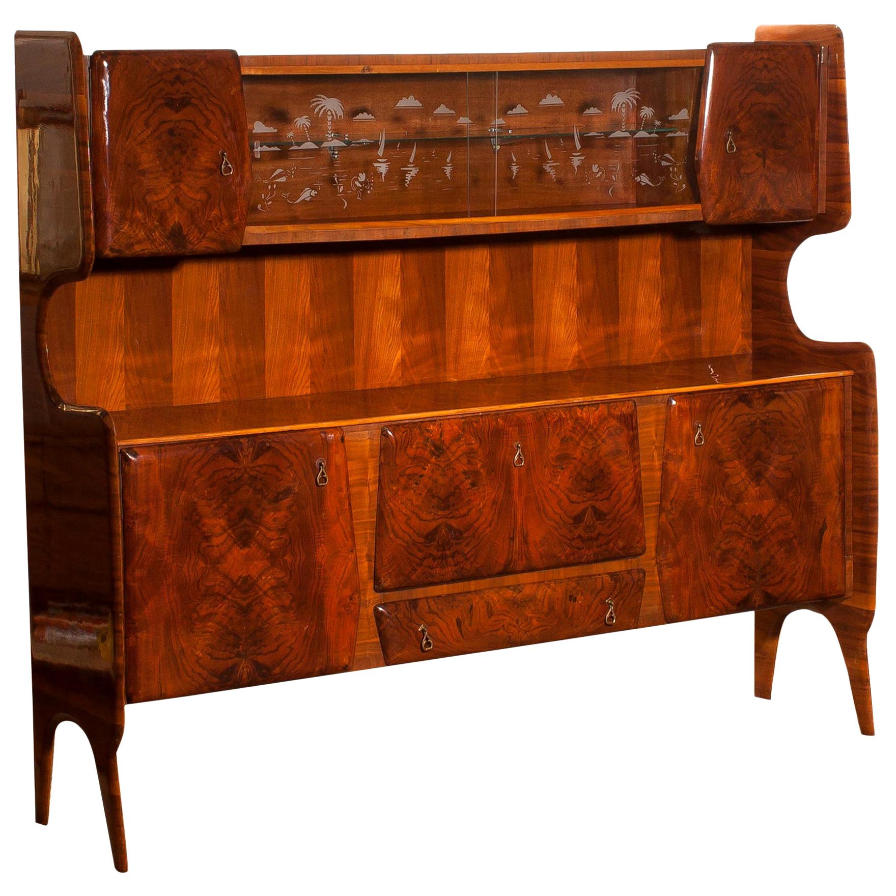 1950s, Buffet Cabinet in Burl Wood and Walnut by Vittorio Dassi, Italy