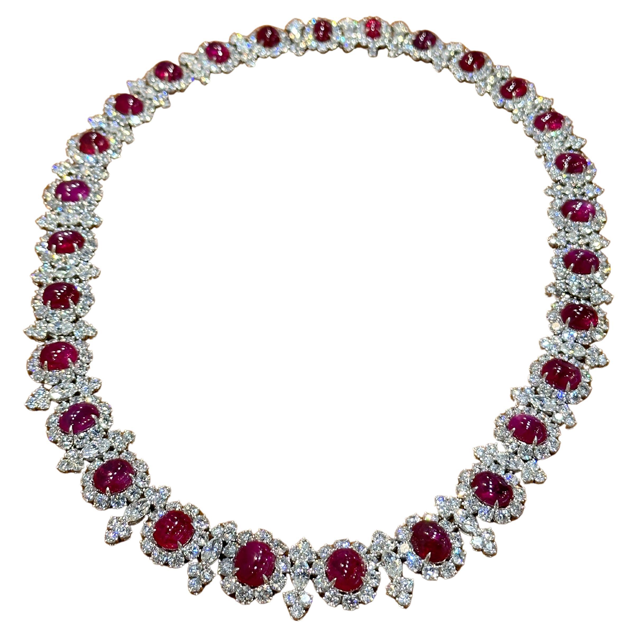 1950s Bvlgari Burma no heat Ruby and Diamond Platinum Necklace – SSEF Certified im Angebot